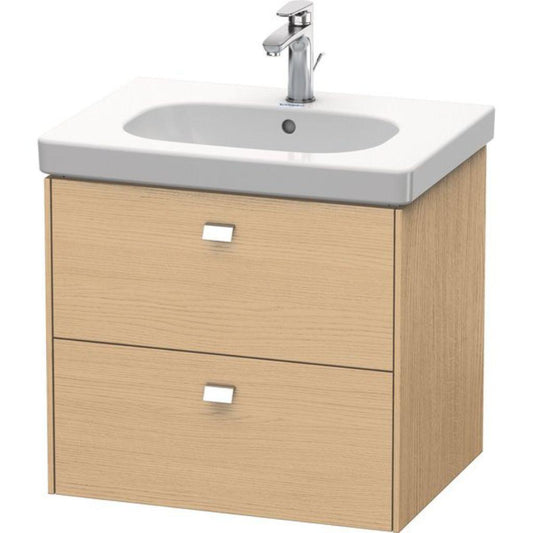 Duravit Brioso BR41450 24" x 22" x 18" Two Drawer Wall-Mount Vanity Unit in Natural Oak and Chrome Handle