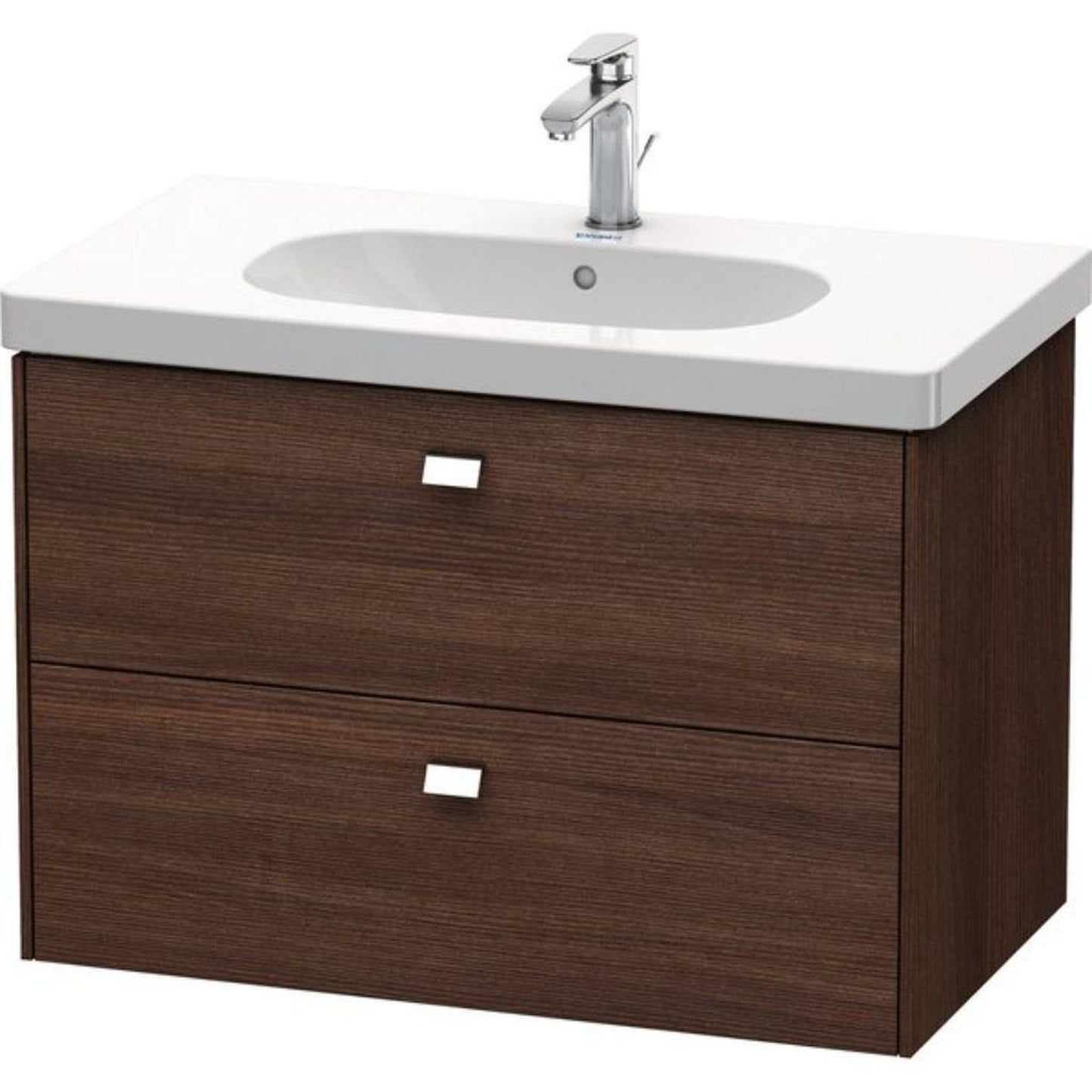 Duravit Brioso BR41460 32" x 22" x 18" Two Drawer Wall-Mount Vanity Unit in Chestnut Dark and Chrome Handle