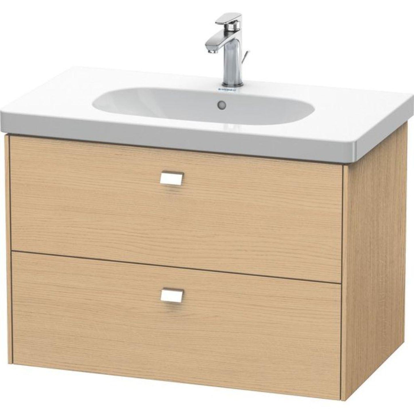 Duravit Brioso BR41460 32" x 22" x 18" Two Drawer Wall-Mount Vanity Unit in Natural Oak and Chrome Handle