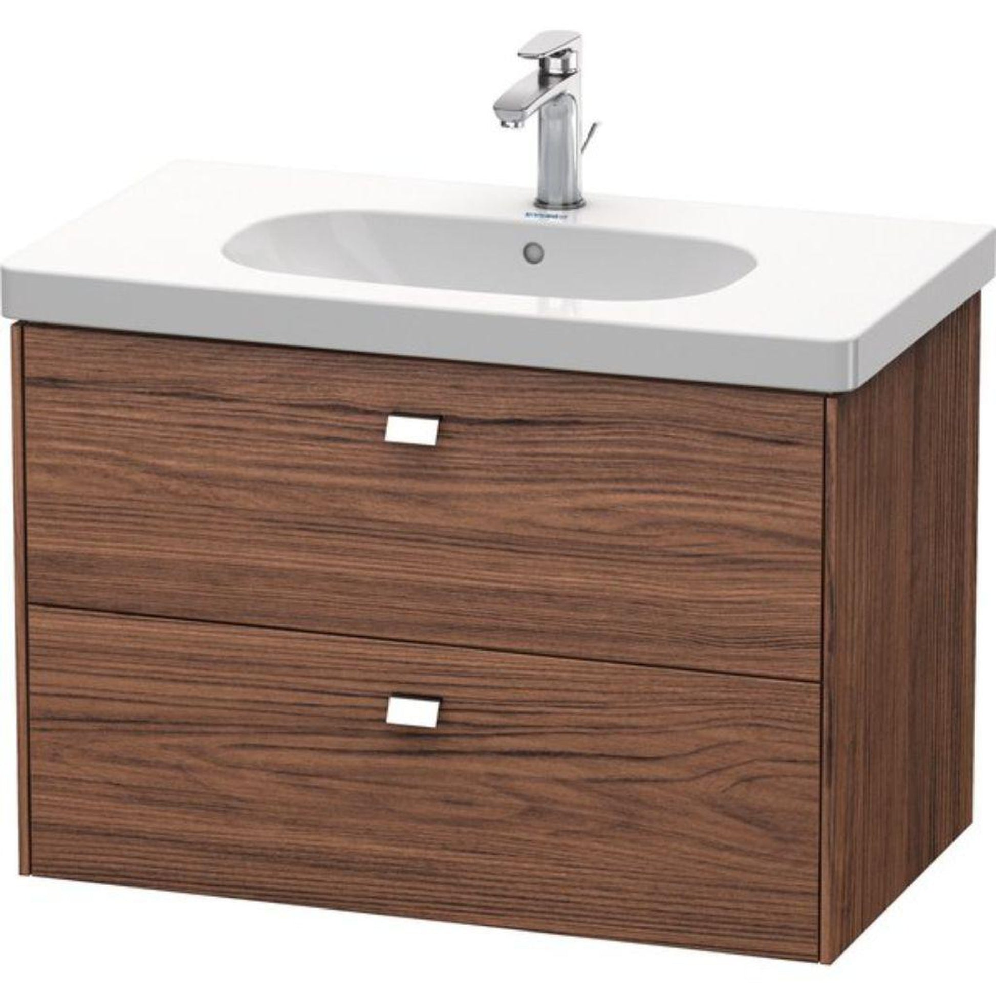 Duravit Brioso BR41460 32" x 22" x 18" Two Drawer Wall-Mount Vanity Unit in Walnut Dark and Chrome Handle