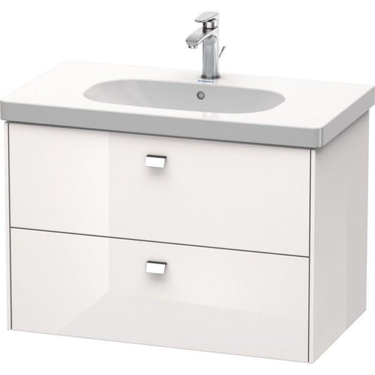 Duravit Brioso BR41460 32" x 22" x 18" Two Drawer Wall-Mount Vanity Unit in White High Gloss and Chrome Handle