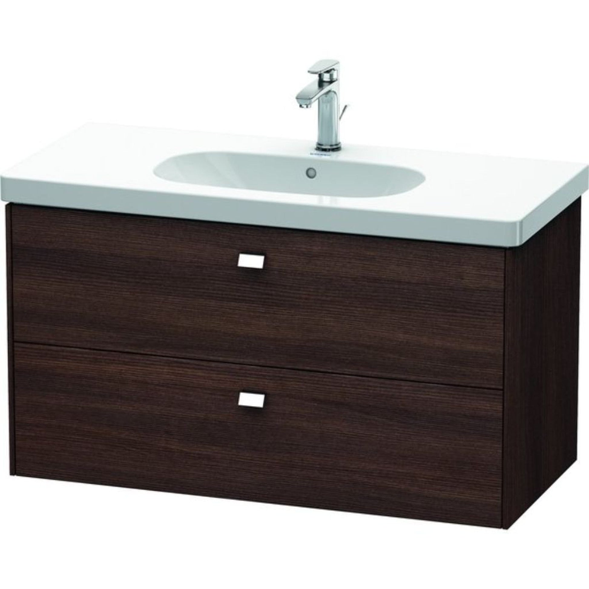 Duravit Brioso BR41470 40" x 22" x 18" Two Drawer Wall-Mount Vanity Unit in Chestnut Dark and Chrome Handle