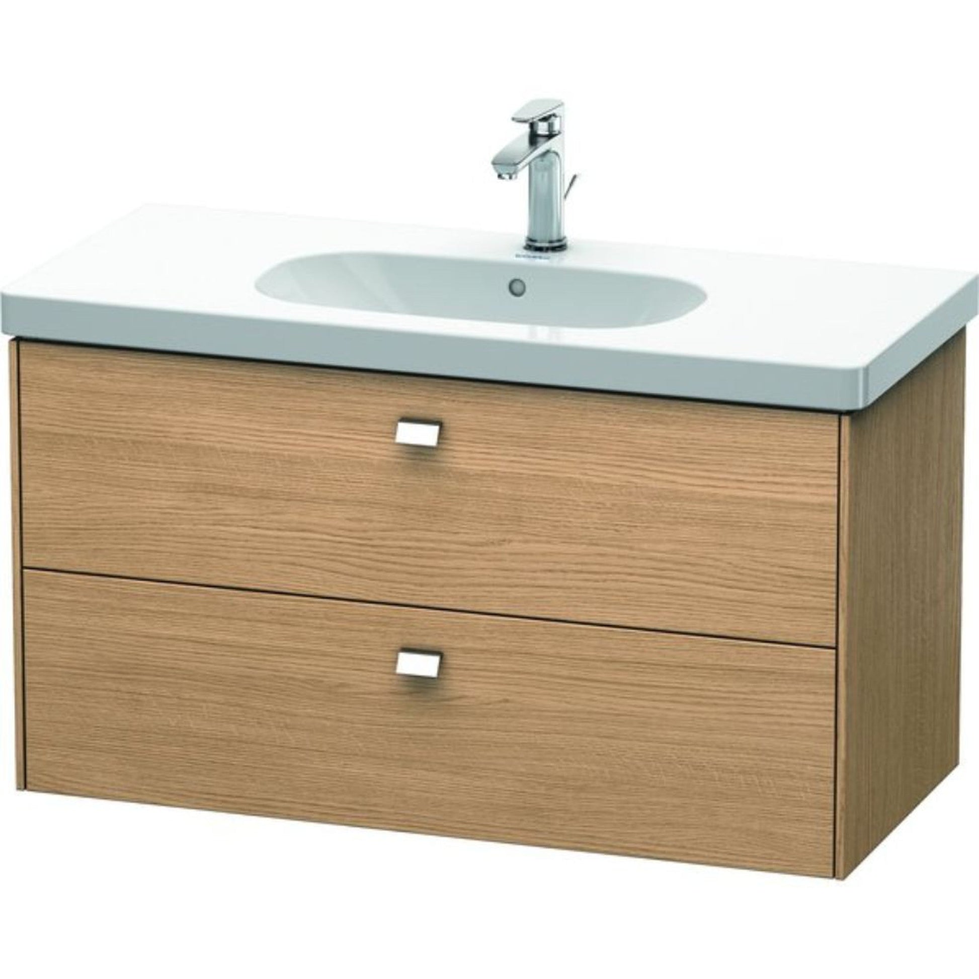 Duravit Brioso BR41470 40" x 22" x 18" Two Drawer Wall-Mount Vanity Unit in European Oak and Chrome Handle
