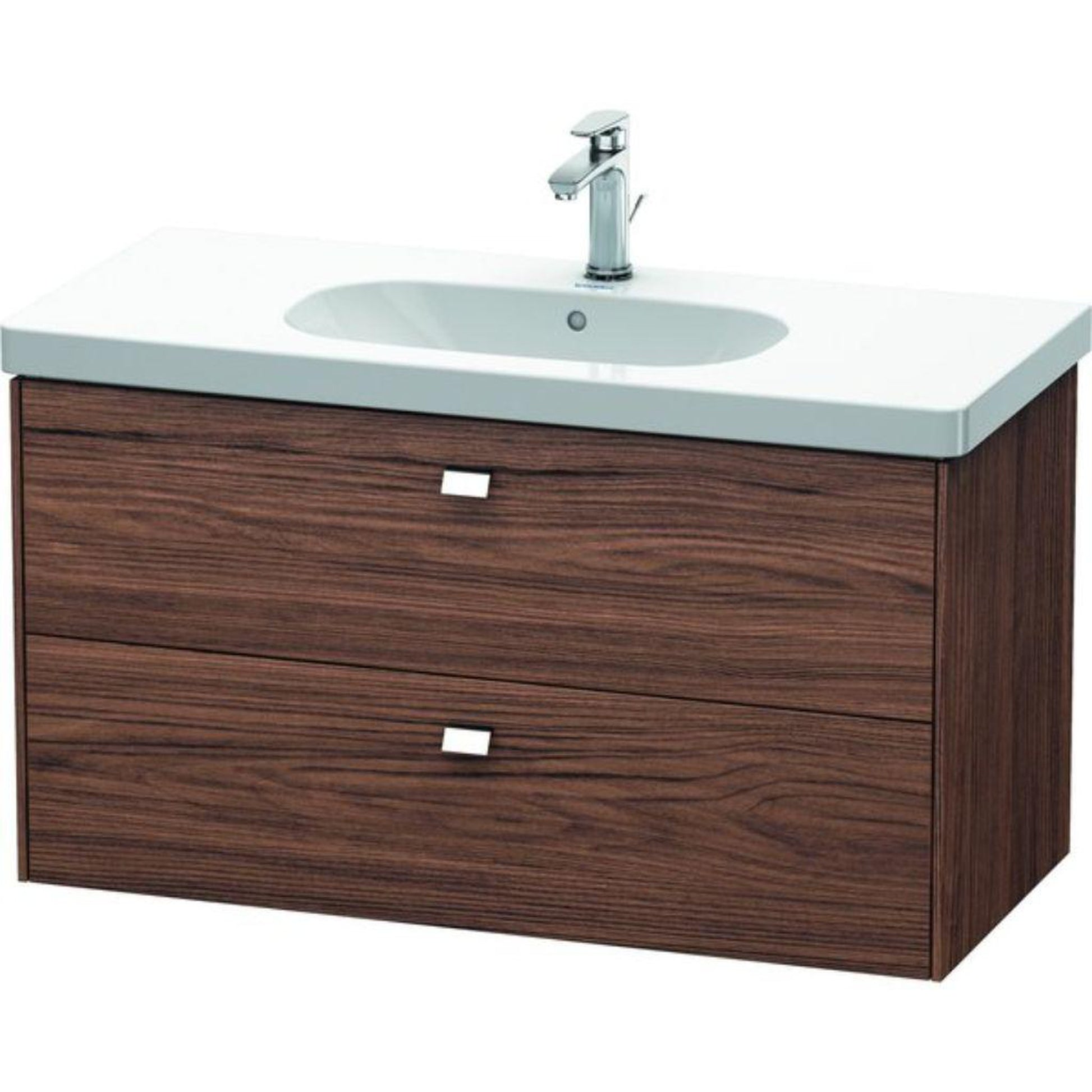 Duravit Brioso BR41470 40" x 22" x 18" Two Drawer Wall-Mount Vanity Unit in Walnut Dark and Chrome Handle