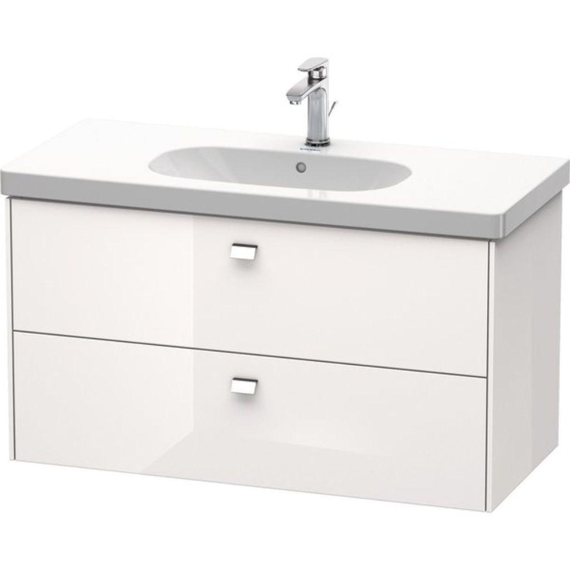 Duravit Brioso BR41470 40" x 22" x 18" Two Drawer Wall-Mount Vanity Unit in White High Gloss and Chrome Handle
