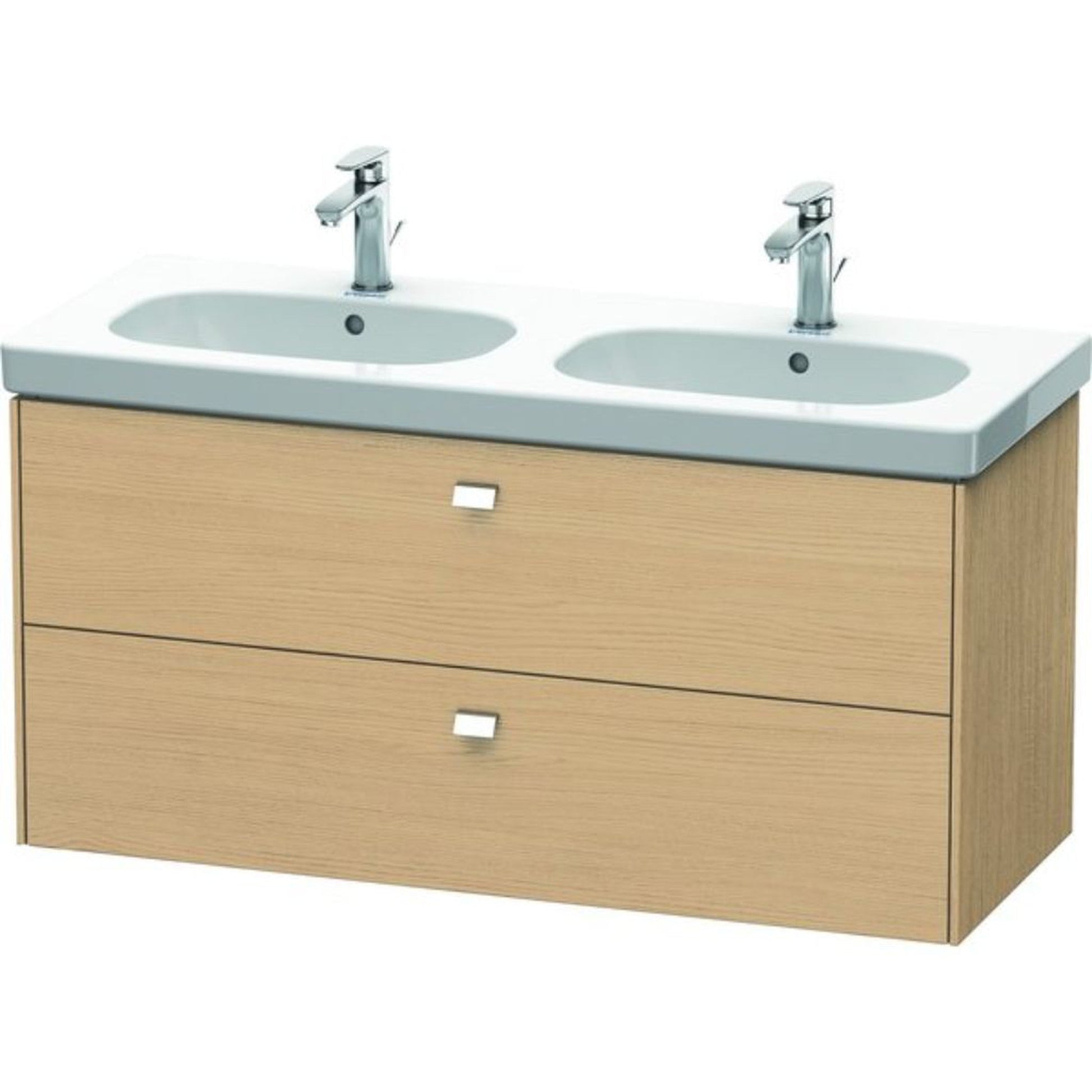 Duravit Brioso BR41480 46" x 22" x 18" Two Drawer Wall-Mount Vanity Unit in Natural Oak and Chrome Handle