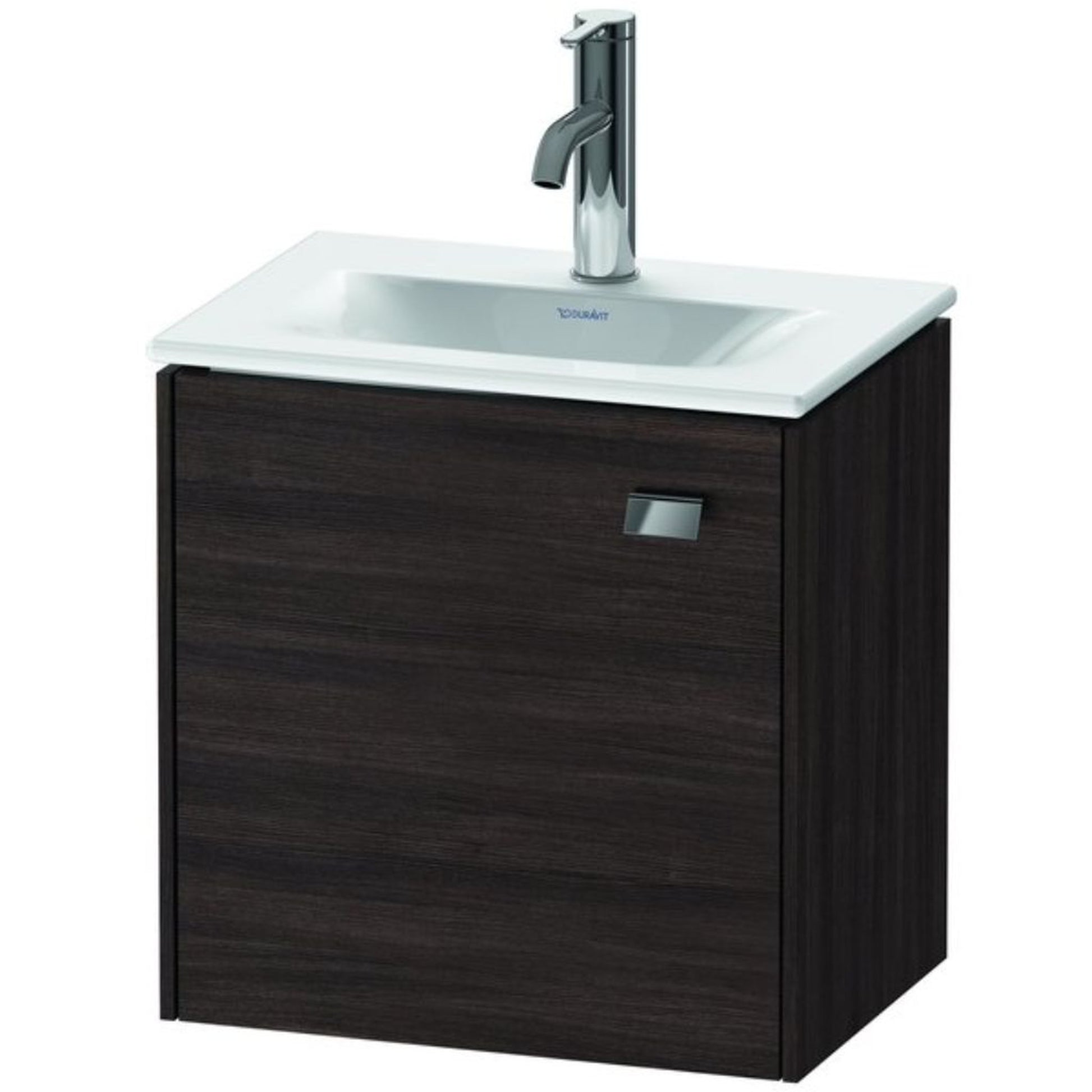 Duravit Brioso BR4208 17" x 17" x 12" Wall-Mount Vanity Unit With Left Hinge One Door Cabinet in Chestnut Dark and Chrome Handle