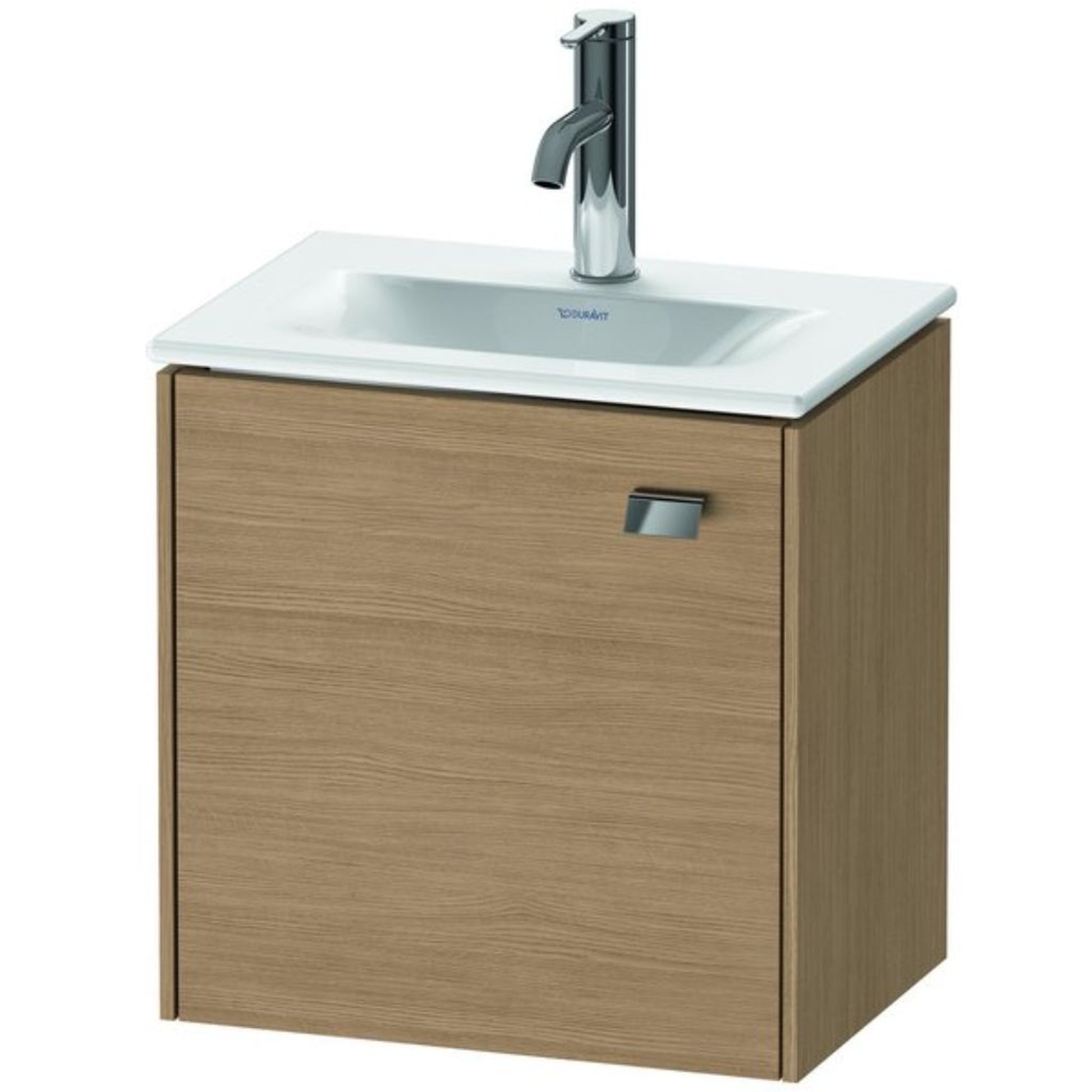 Duravit Brioso BR4208 17" x 17" x 12" Wall-Mount Vanity Unit With Left Hinge One Door Cabinet in European Oak and Chrome Handle