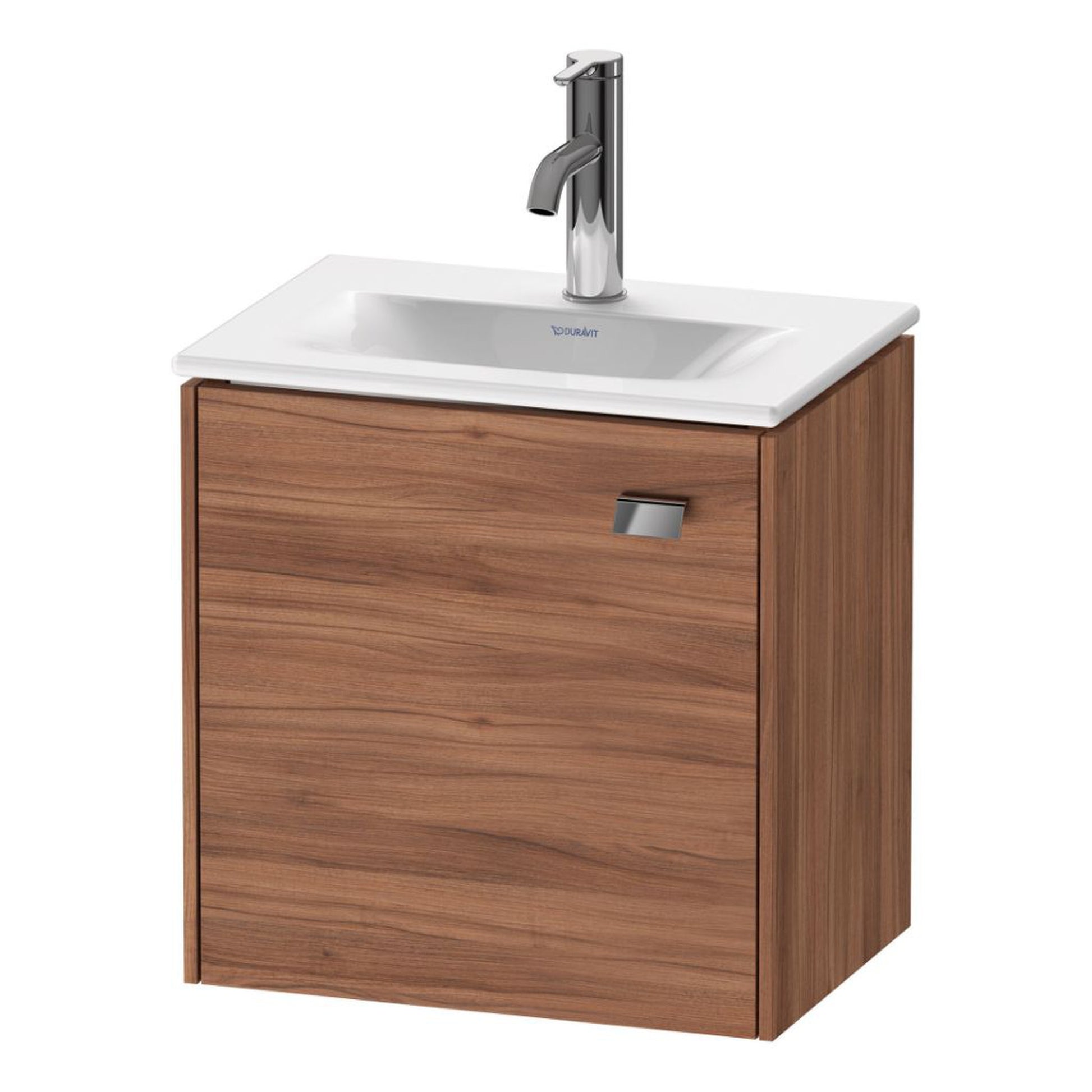 Duravit Brioso BR4208 17" x 17" x 12" Wall-Mount Vanity Unit With Left Hinge One Door Cabinet in Natural Walnut and Chrome Handle