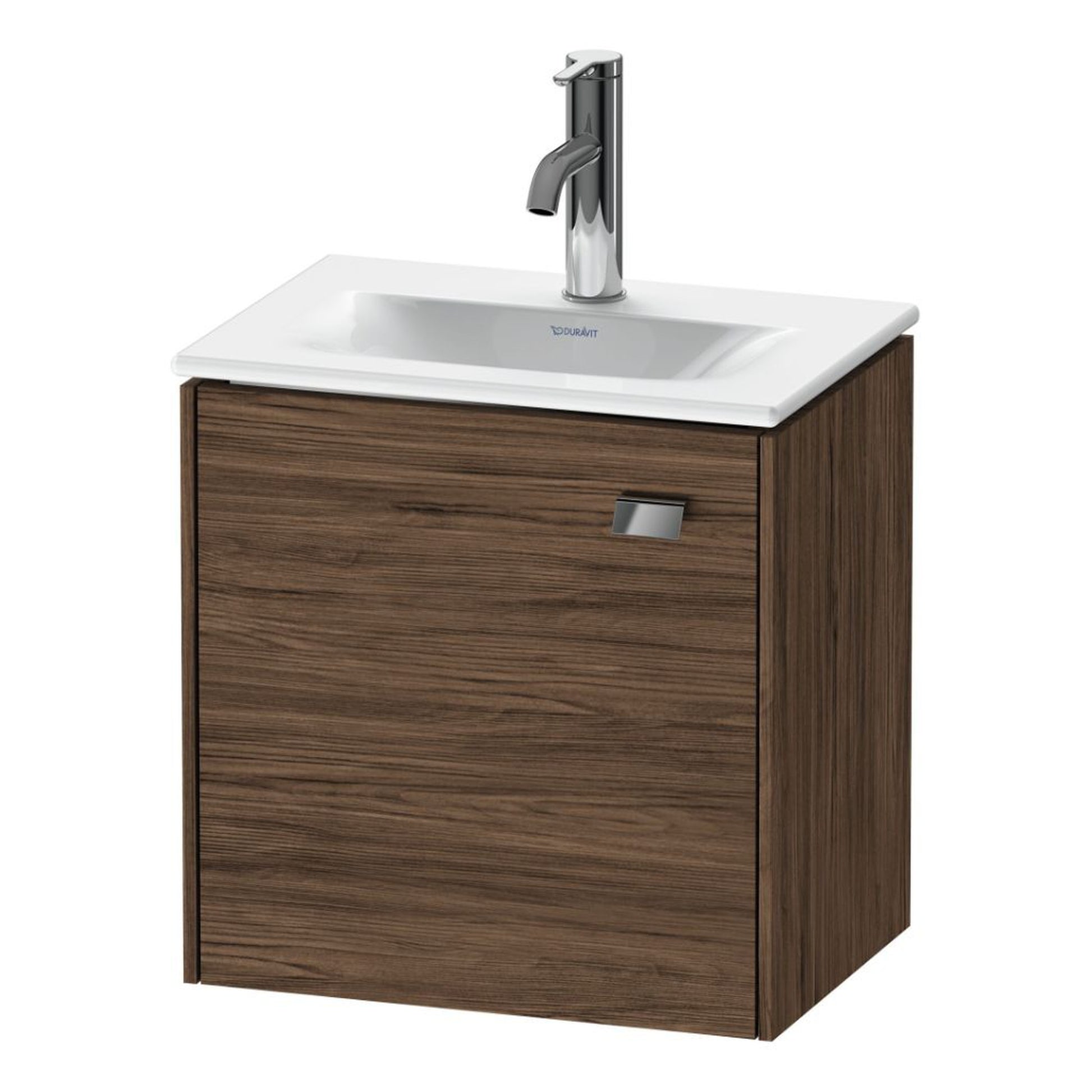 Duravit Brioso BR4208 17" x 17" x 12" Wall-Mount Vanity Unit With Left Hinge One Door Cabinet in Walnut Dark and Chrome Handle