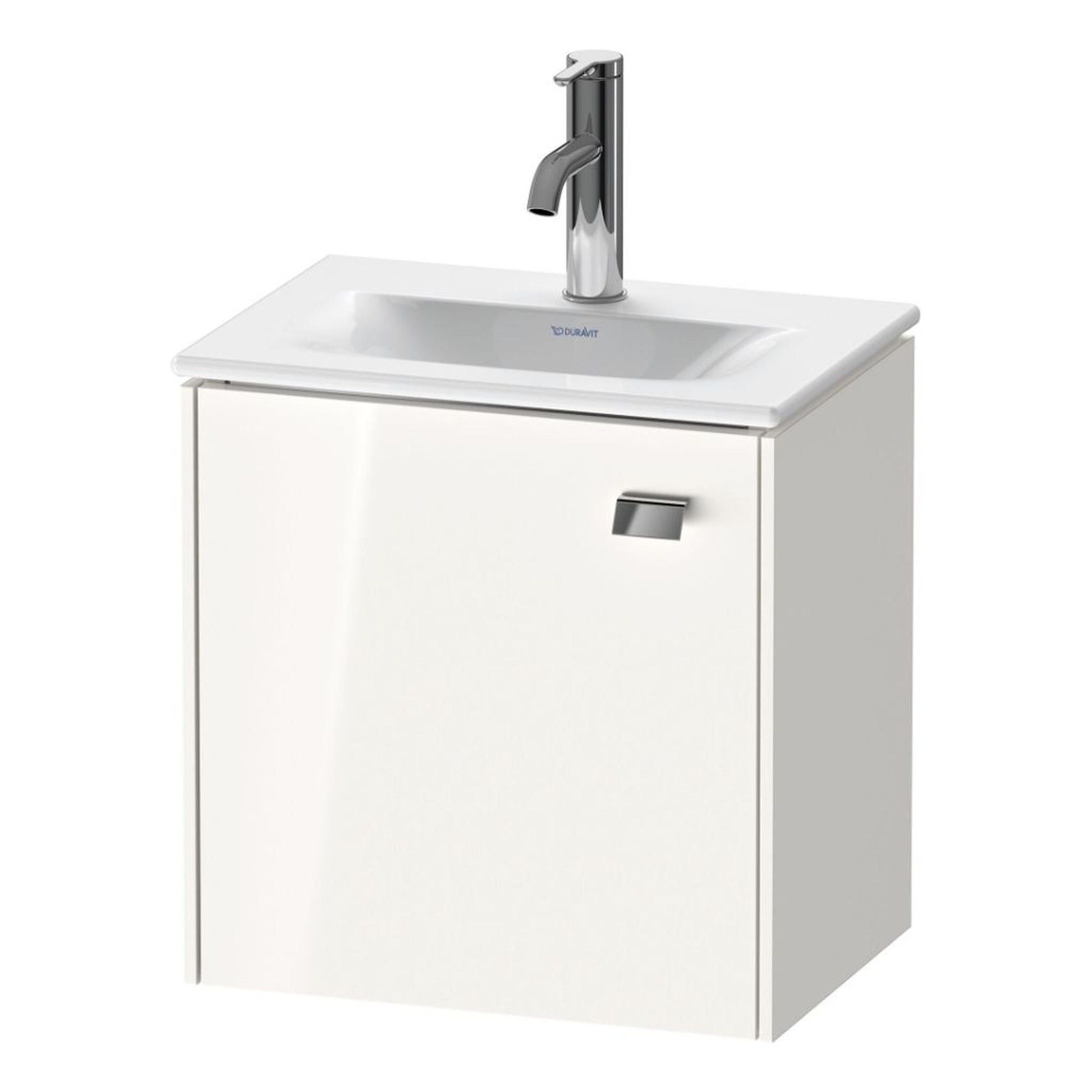 Duravit Brioso BR4208 17" x 17" x 12" Wall-Mount Vanity Unit With Left Hinge One Door Cabinet in White High Gloss and Chrome Handle