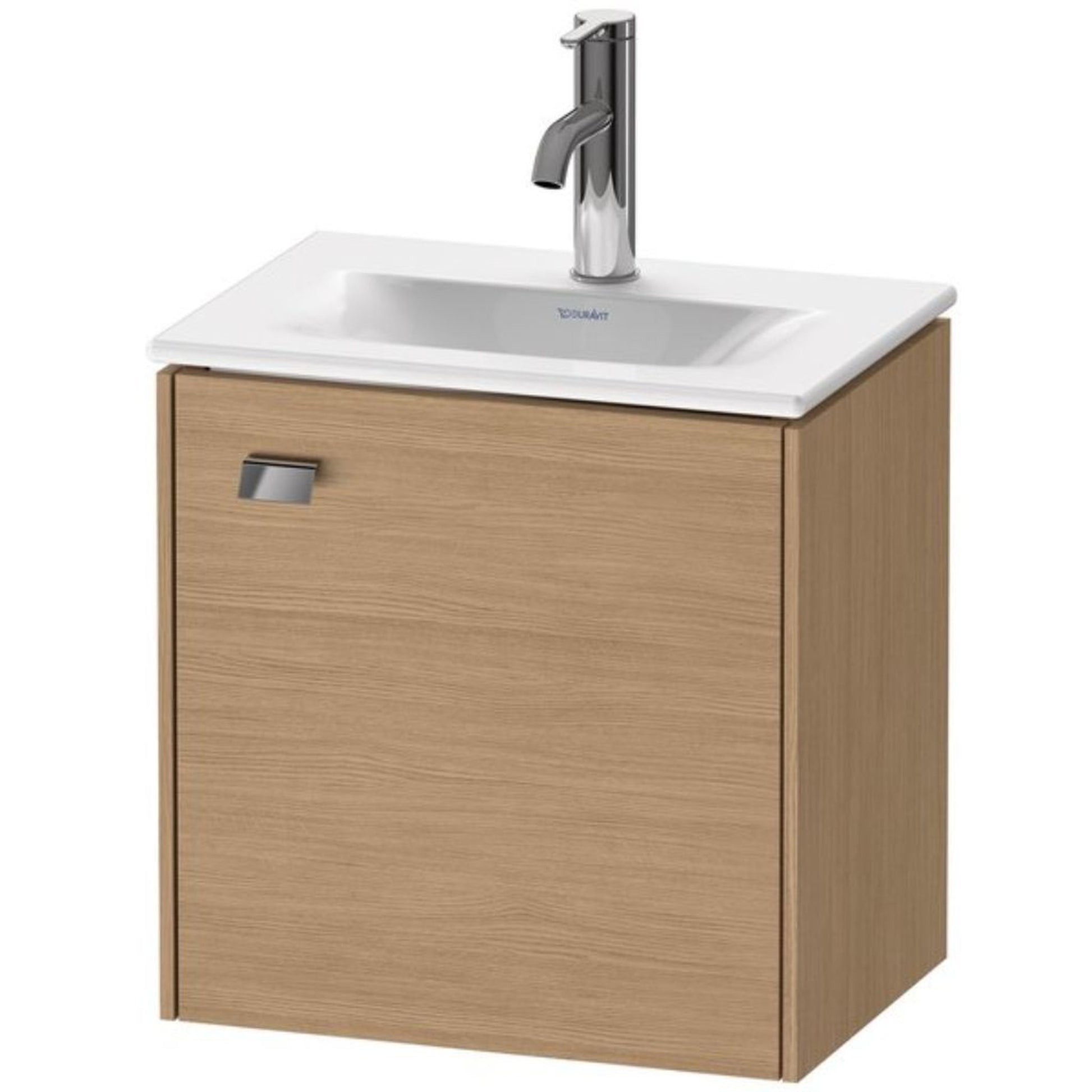 Duravit Brioso BR4208 17" x 17" x 12" Wall-Mount Vanity Unit With Right Hinge One Door Cabinet in European Oak and Chrome Handle