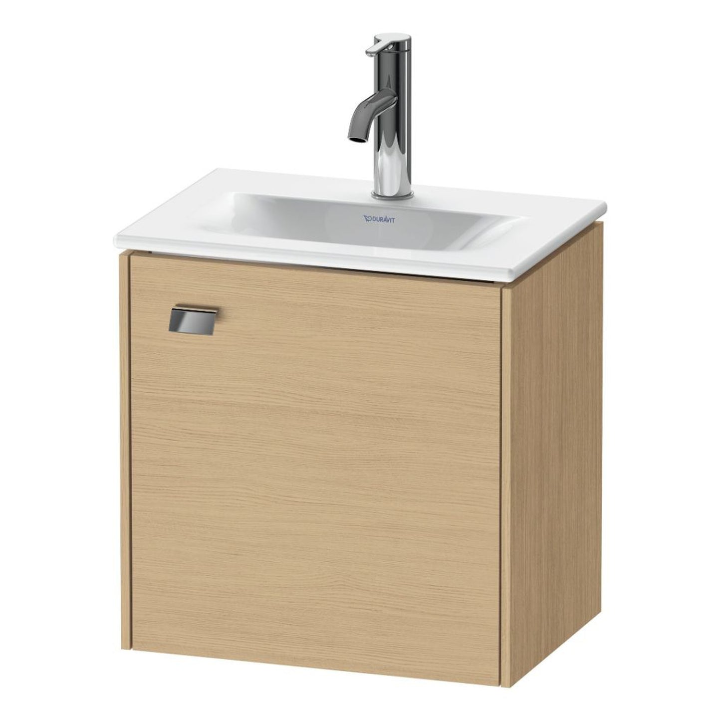 Duravit Brioso BR4208 17" x 17" x 12" Wall-Mount Vanity Unit With Right Hinge One Door Cabinet in Natural Oak and Chrome Handle