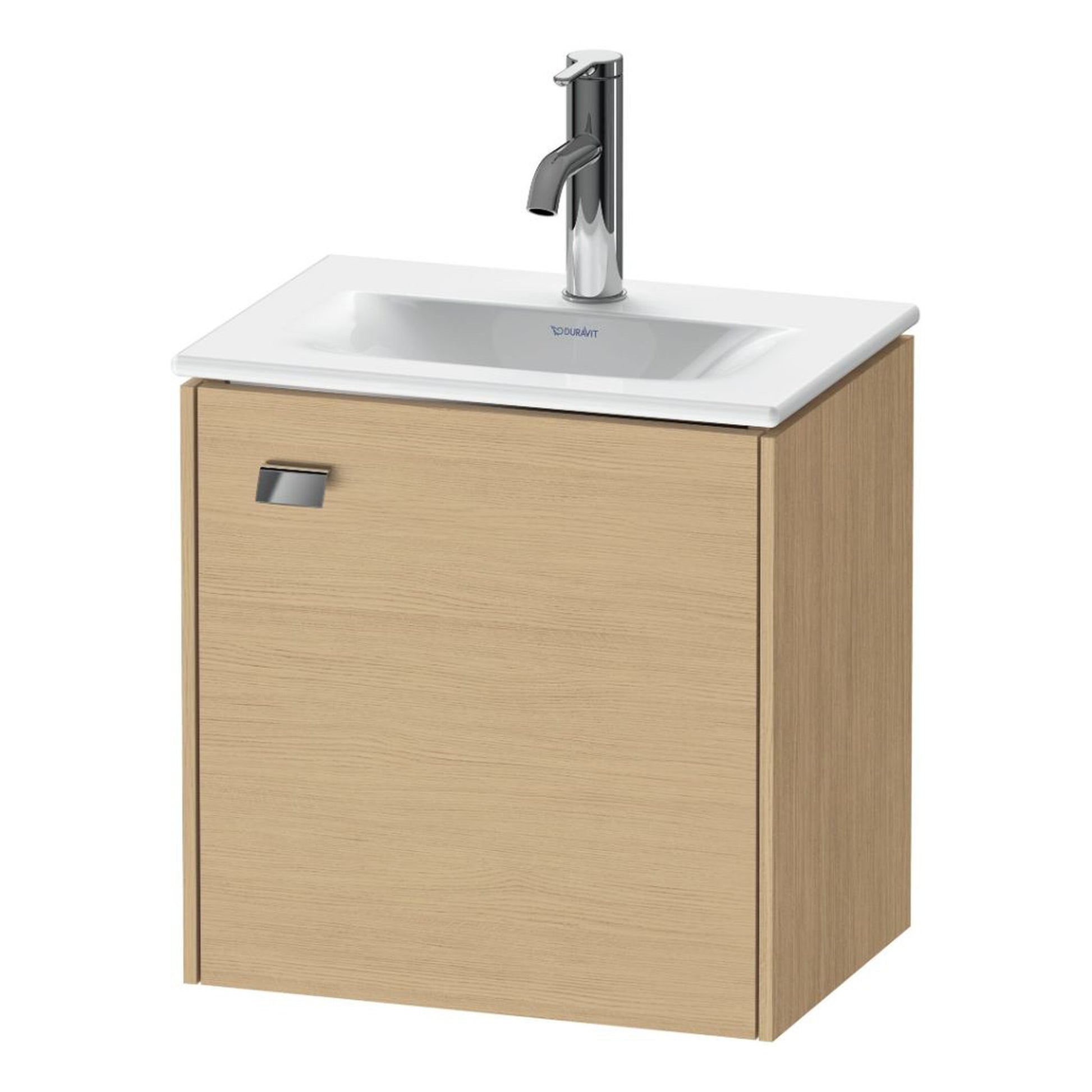 Duravit Brioso BR4208 17" x 17" x 12" Wall-Mount Vanity Unit With Right Hinge One Door Cabinet in Natural Oak and Chrome Handle