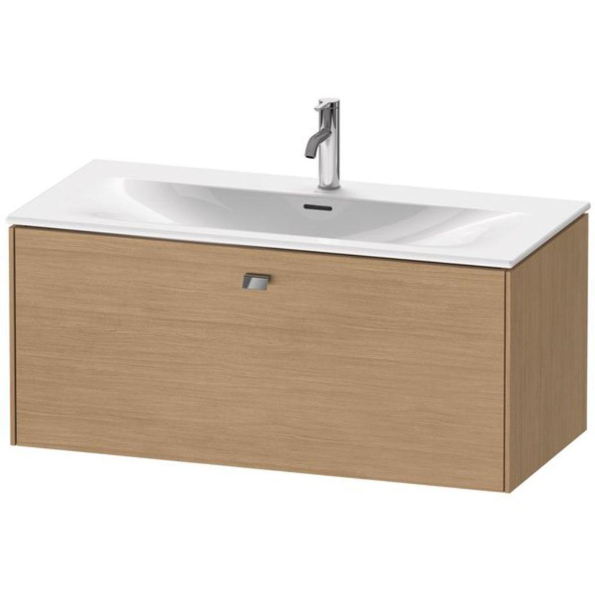 Duravit Brioso BR42130 40" x 17" x 19" One Drawer Wall-Mount Vanity Unit in European Oak and Chrome Handle
