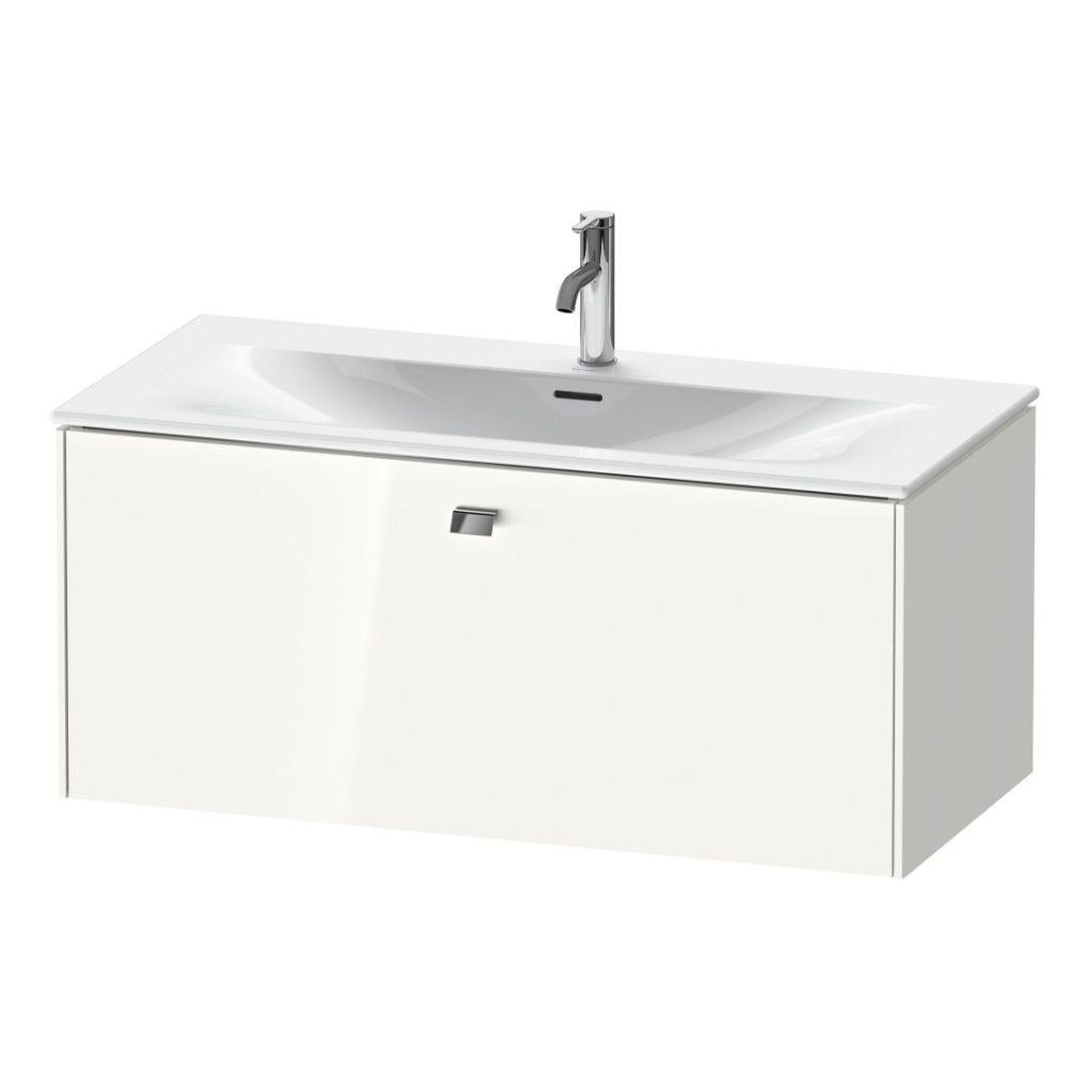 Duravit Brioso BR42130 40" x 17" x 19" One Drawer Wall-Mount Vanity Unit in White High Gloss and Chrome Handle