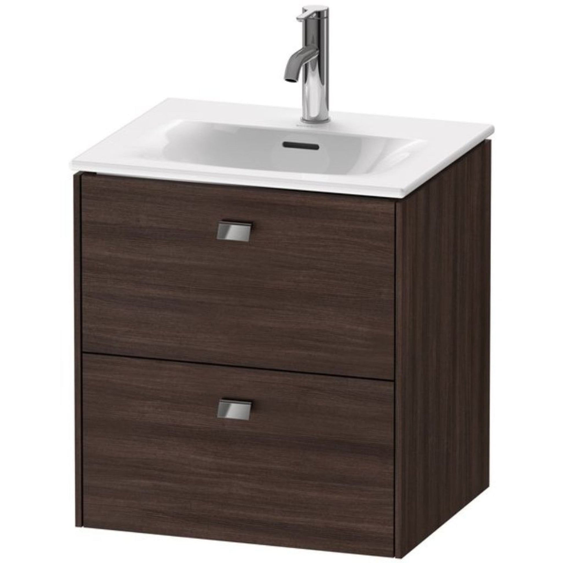 Duravit Brioso BR43090 20" x 22" x 16" Two Drawer Wall-Mount Vanity Unit in Chestnut Dark and Chrome Handle