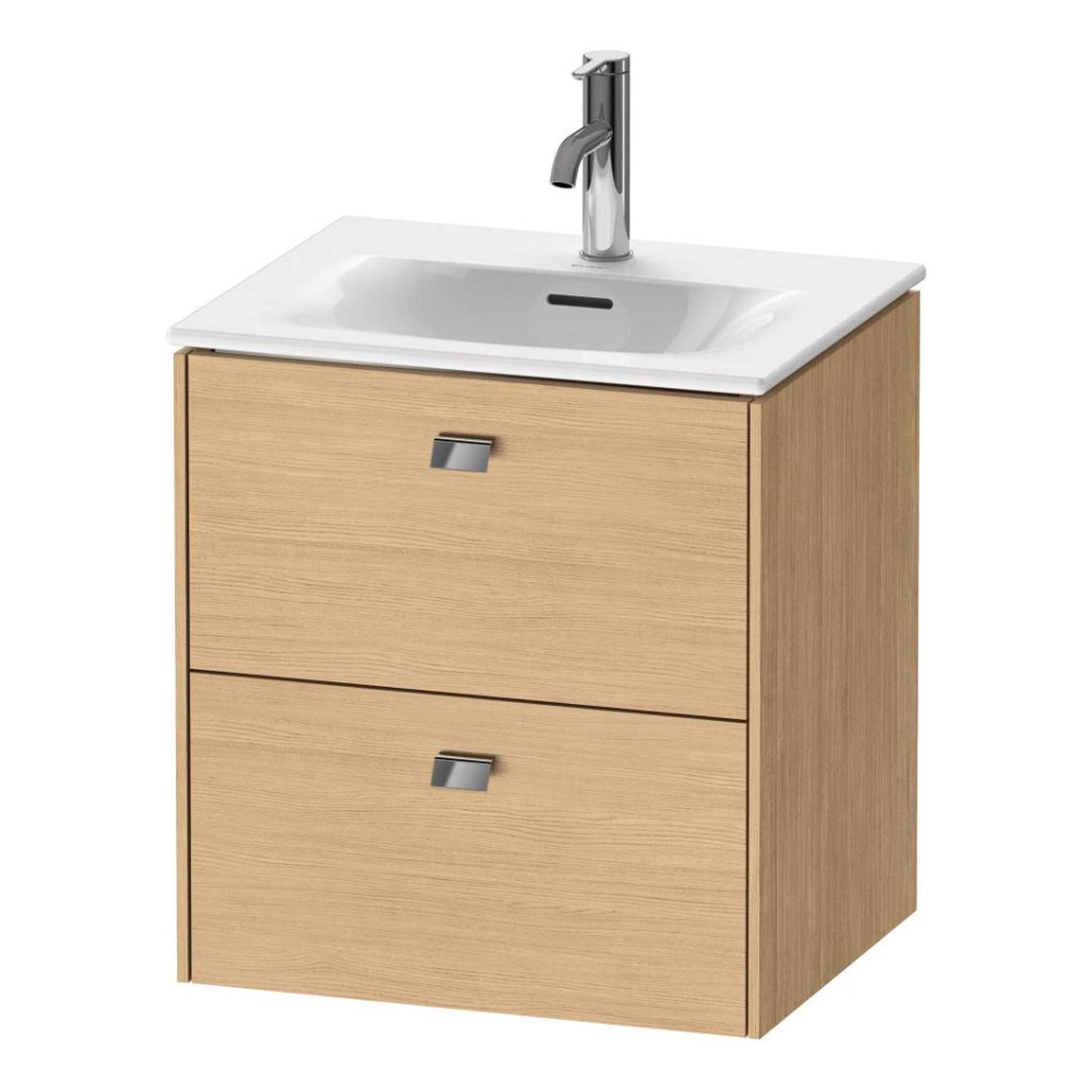 Duravit Brioso BR43090 20" x 22" x 16" Two Drawer Wall-Mount Vanity Unit in Natural Oak and Chrome Handle