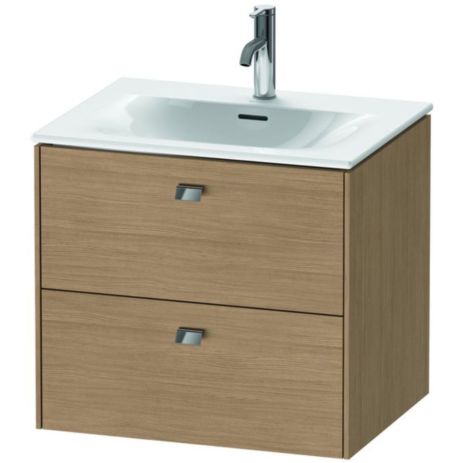 Duravit Brioso BR43100 24" x 22" x 19" Two Drawer Wall-Mount Vanity Unit in European Oak and Chrome Handle