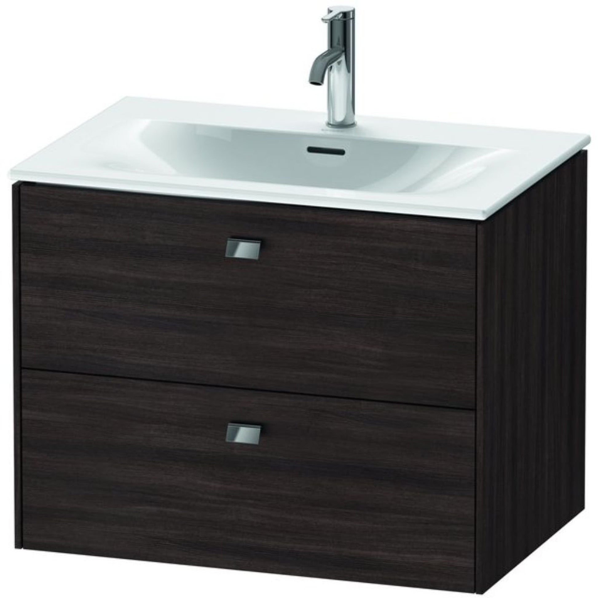 Duravit Brioso BR43110 28" x 22" x 19" Two Drawer Wall-Mount Vanity Unit in Chestnut Dark and Chrome Handle