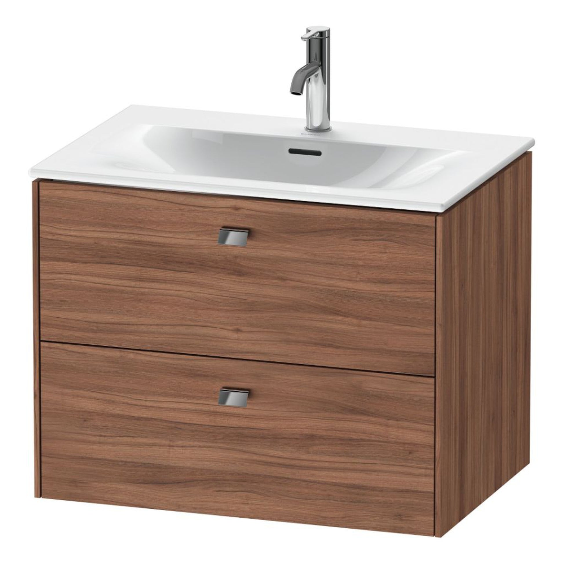 Duravit Brioso BR43110 28" x 22" x 19" Two Drawer Wall-Mount Vanity Unit in Natural Walnut and Chrome Handle