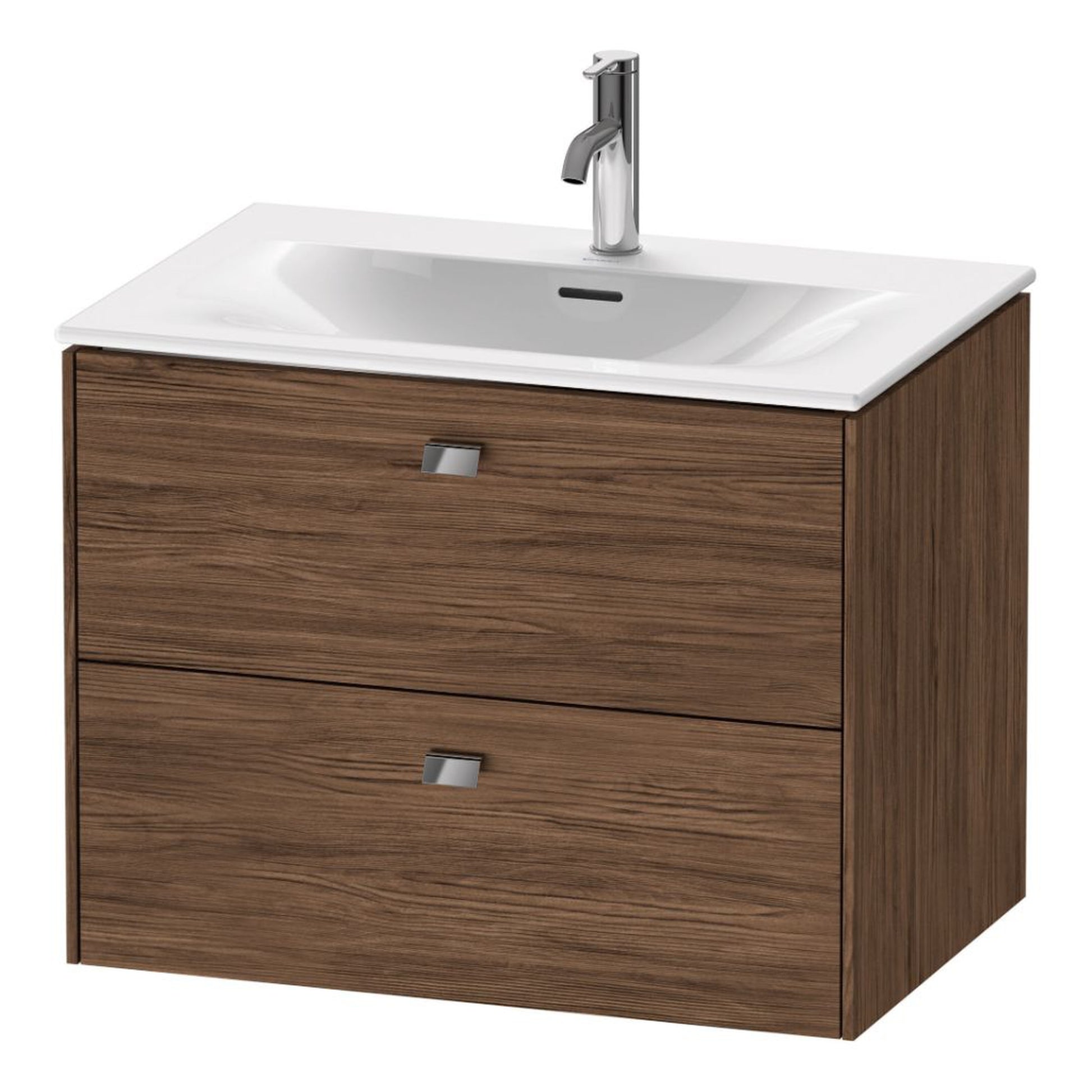 Duravit Brioso BR43110 28" x 22" x 19" Two Drawer Wall-Mount Vanity Unit in Walnut Dark and Chrome Handle