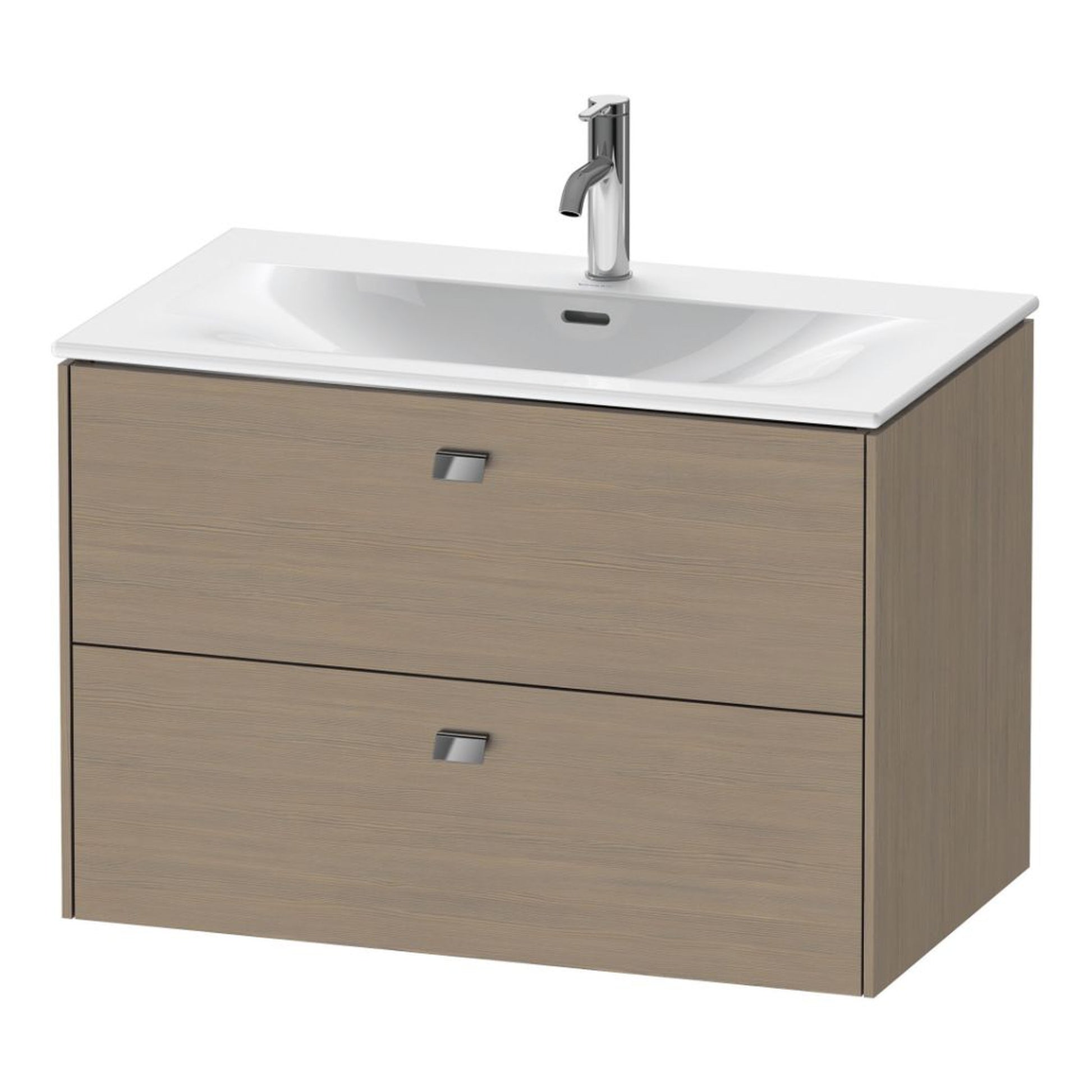 Duravit Brioso BR43120 32" x 22" x 19" Two Drawer Wall-Mount Vanity Unit in Oak Terra and Chrome Handle