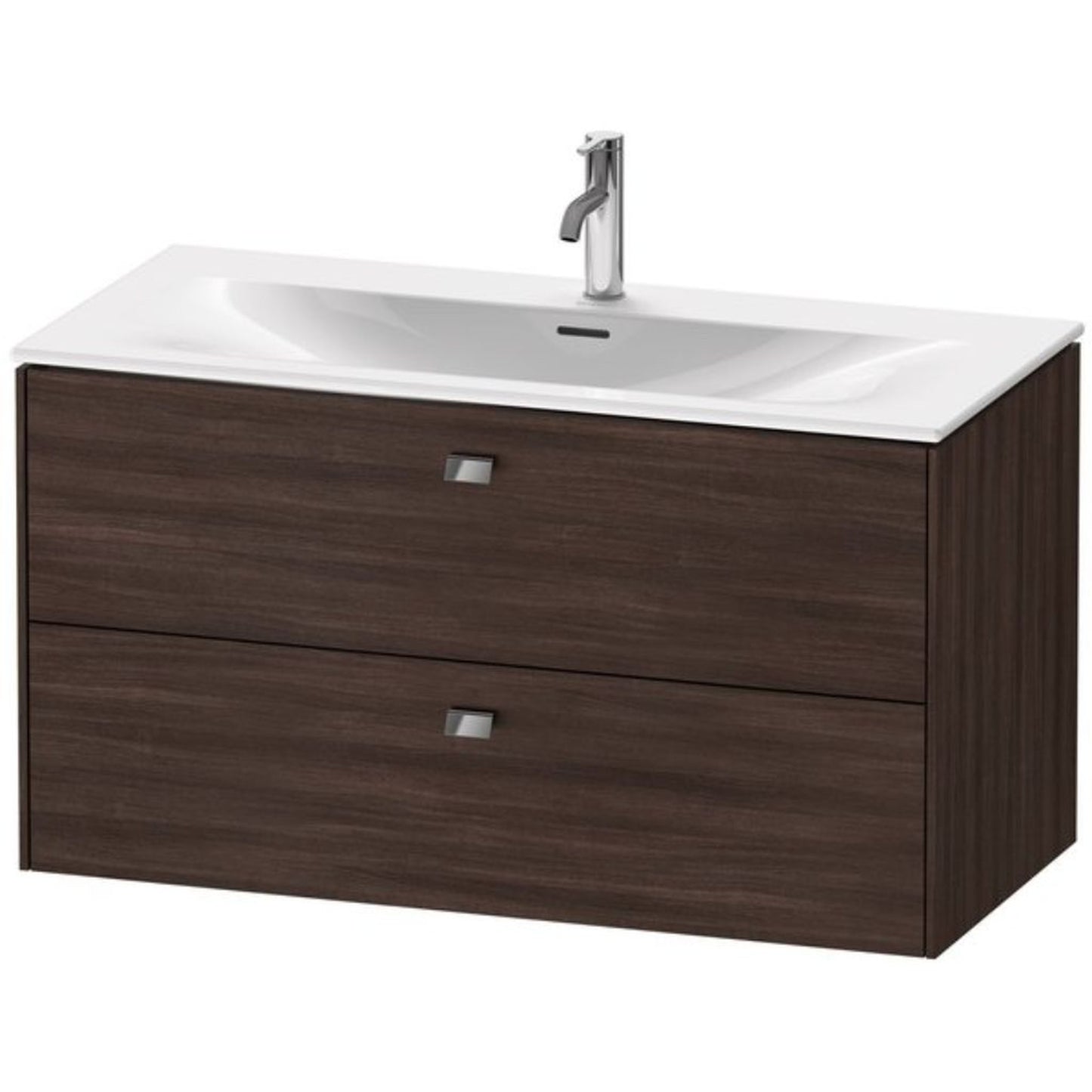 Duravit Brioso BR43130 40" x 22" x 19" Two Drawer Wall-Mount Vanity Unit in Chestnut Dark and Chrome Handle