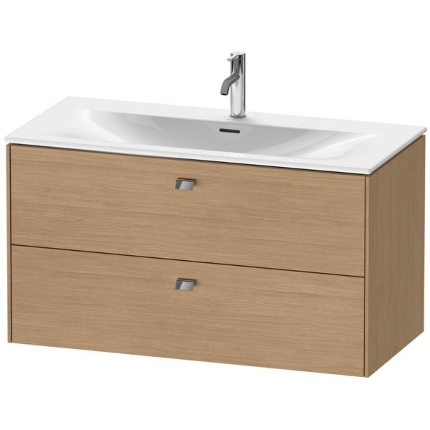 Duravit Brioso BR43130 40" x 22" x 19" Two Drawer Wall-Mount Vanity Unit in European Oak and Chrome Handle