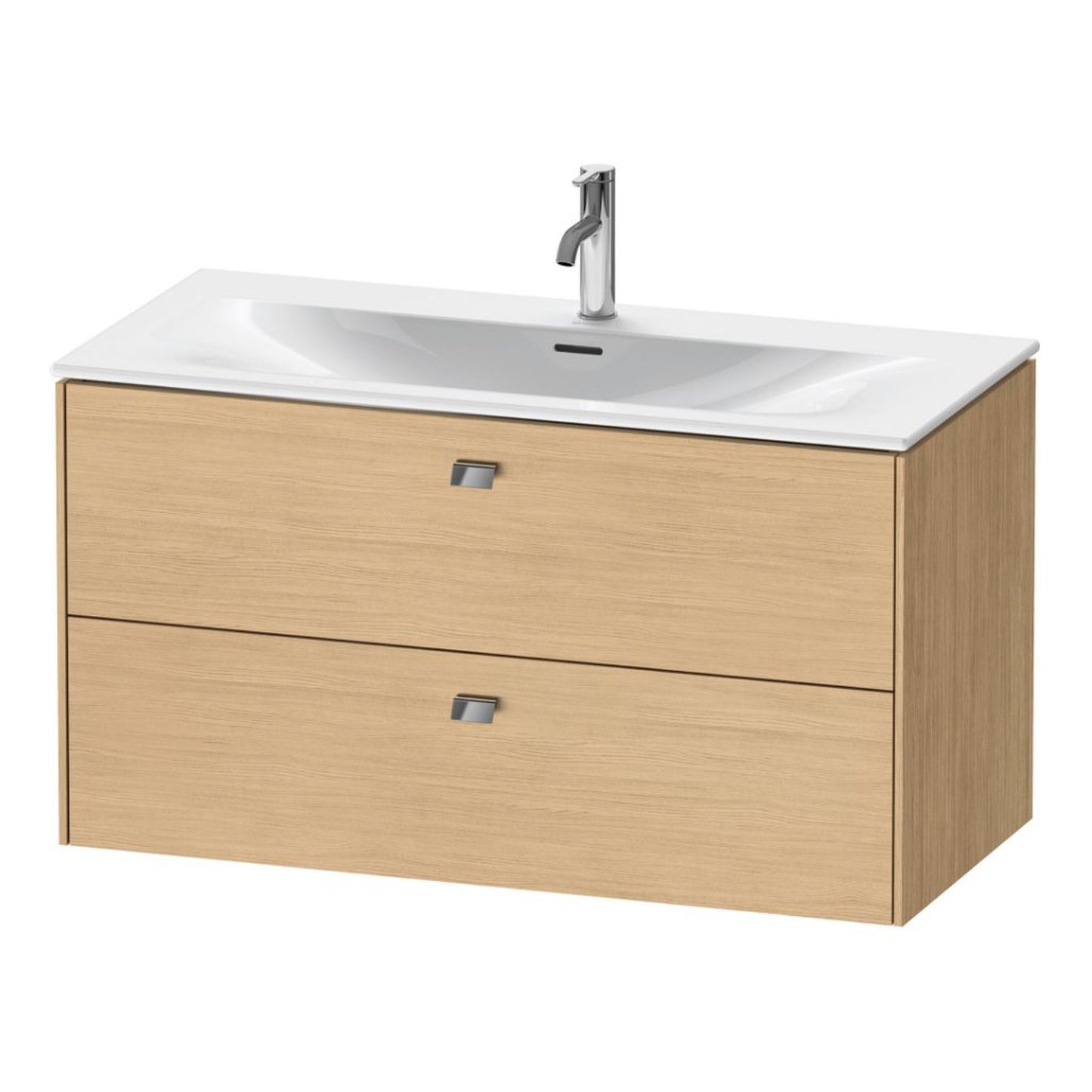 Duravit Brioso BR43130 40" x 22" x 19" Two Drawer Wall-Mount Vanity Unit in Natural Oak and Chrome Handle