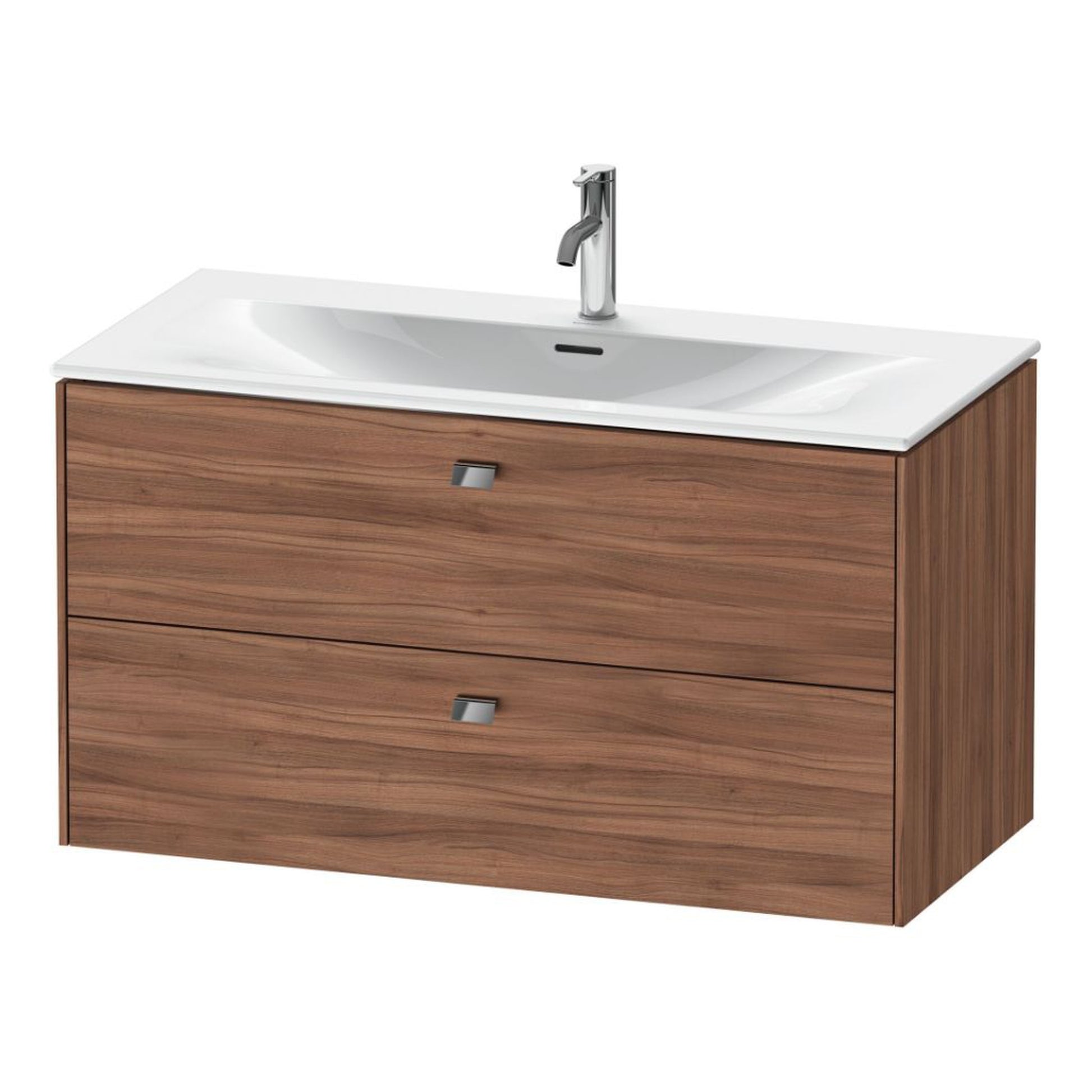 Duravit Brioso BR43130 40" x 22" x 19" Two Drawer Wall-Mount Vanity Unit in Natural Walnut and Chrome Handle