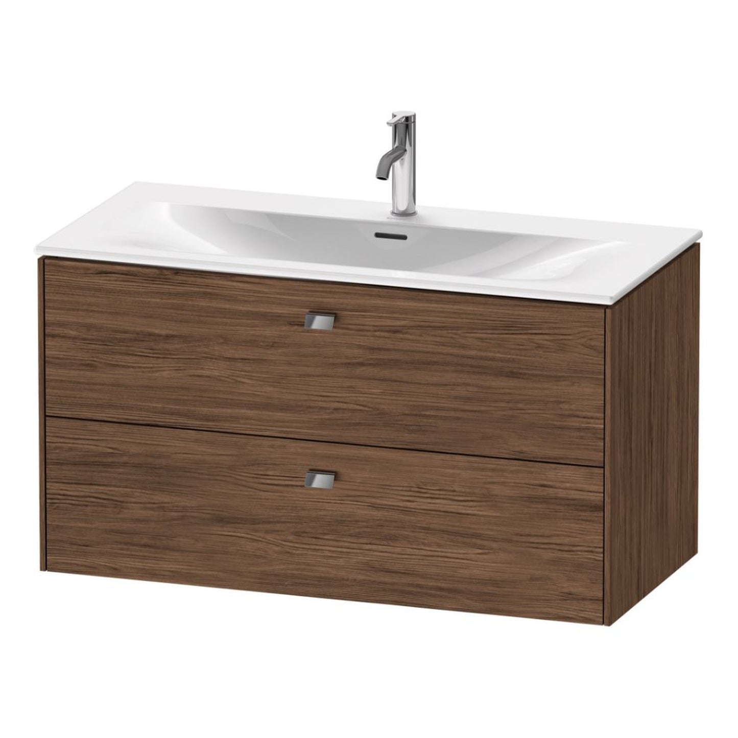 Duravit Brioso BR43130 40" x 22" x 19" Two Drawer Wall-Mount Vanity Unit in Walnut Dark and Chrome Handle