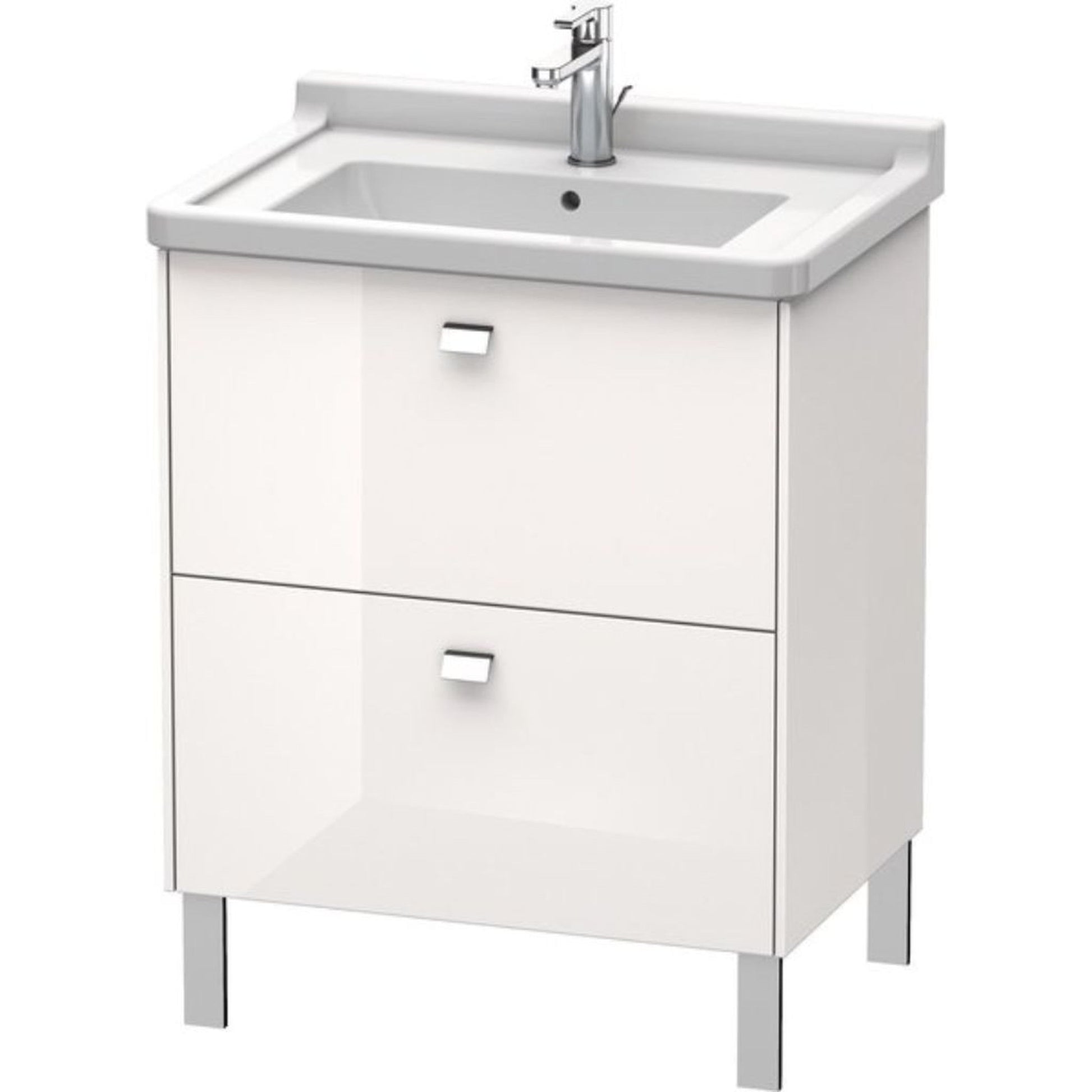 Duravit Brioso BR44210 26" x 27" x 18" Two Drawer Floor Standing Vanity Unit in White High Gloss and Chrome Handle