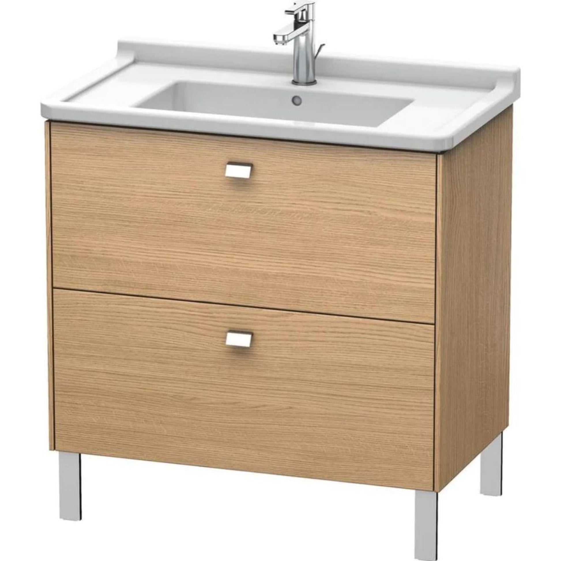 Duravit Brioso BR44220 32" x 27" x 18" Two Drawer Floor Standing Vanity Unit in European Oak and Chrome Handle