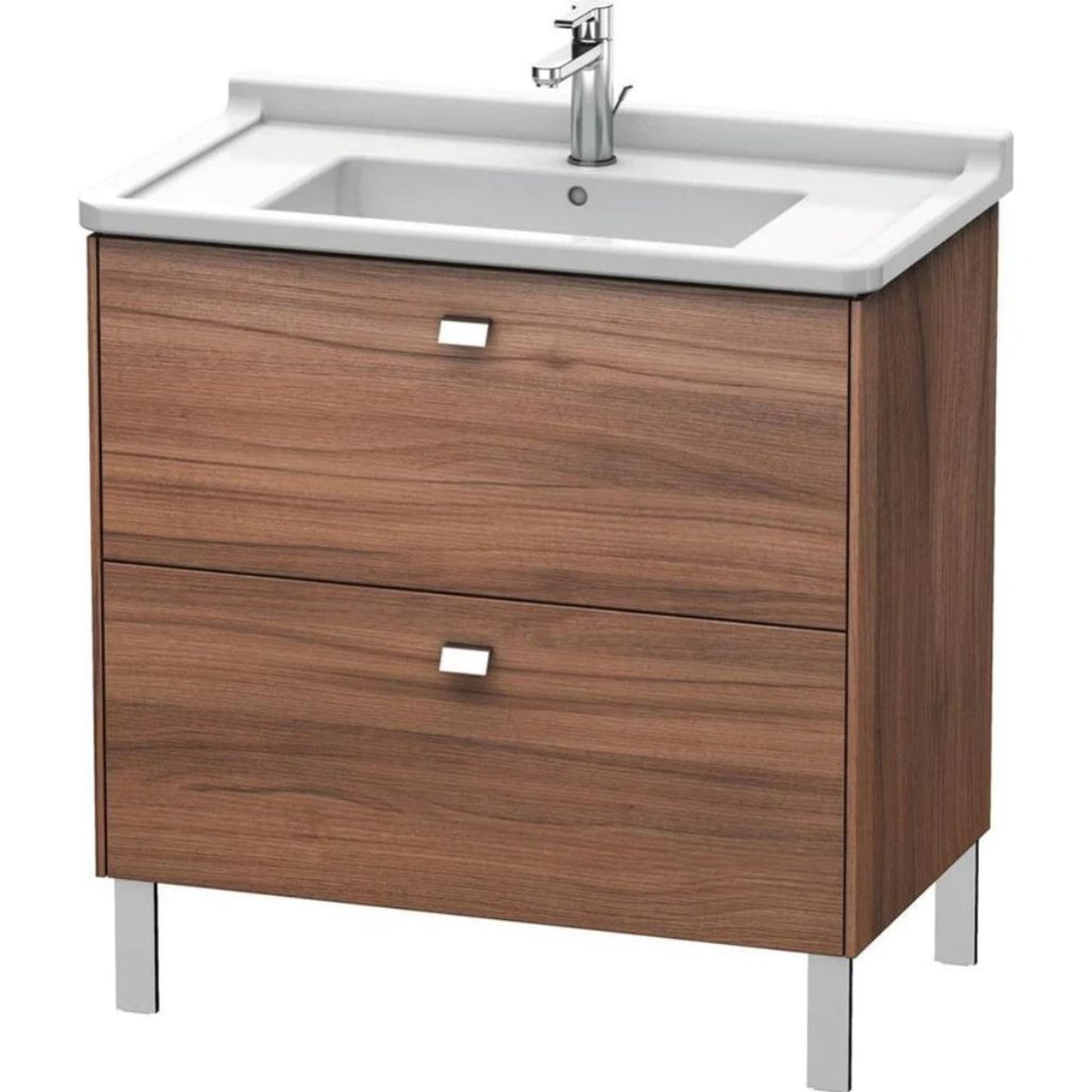 Duravit Brioso BR44220 32" x 27" x 18" Two Drawer Floor Standing Vanity Unit in Natural Walnut and Chrome Handle