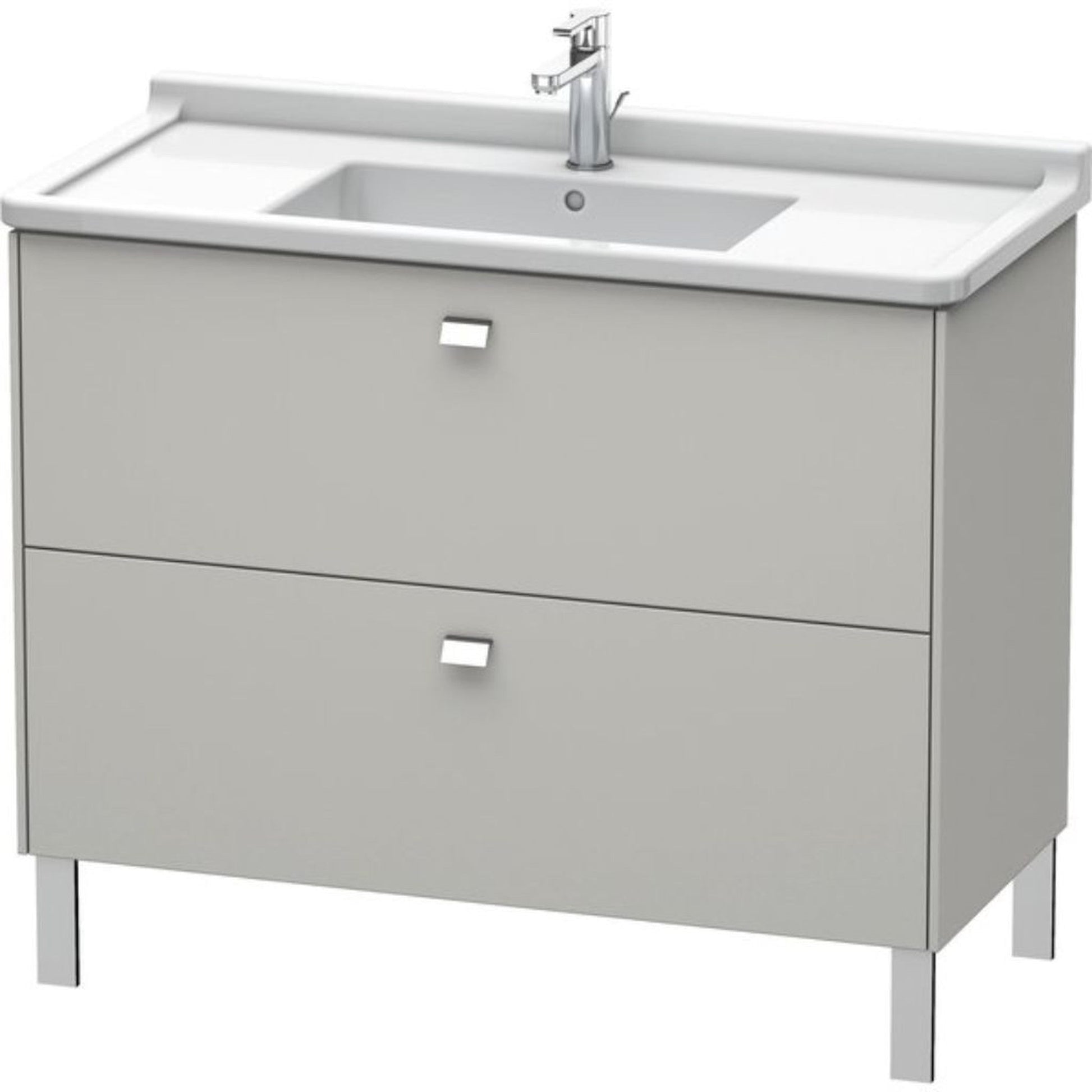 Duravit Brioso BR44230 40" x 27" x 18" Two Drawer Floor Standing Vanity Unit in Concrete Grey Matt and Chrome Handle