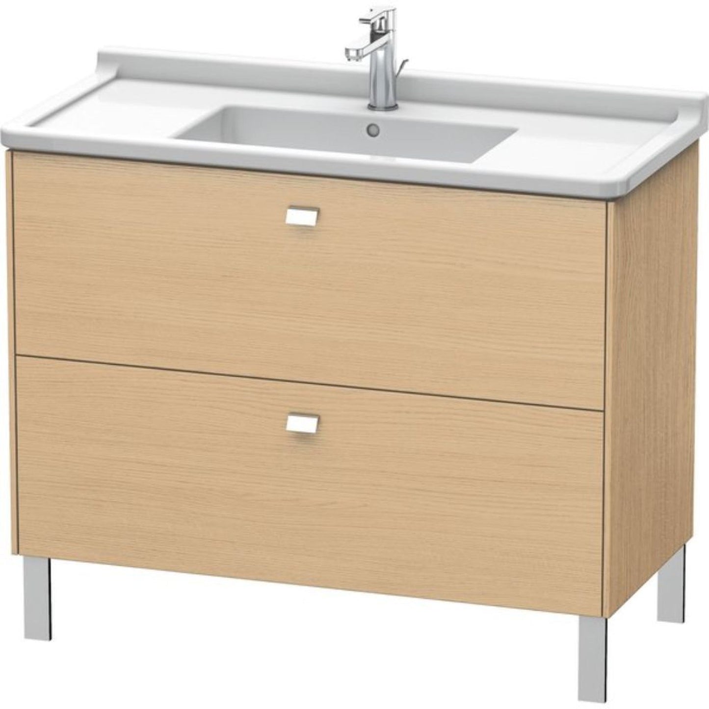 Duravit Brioso BR44230 40" x 27" x 18" Two Drawer Floor Standing Vanity Unit in Natural Oak and Chrome Handle