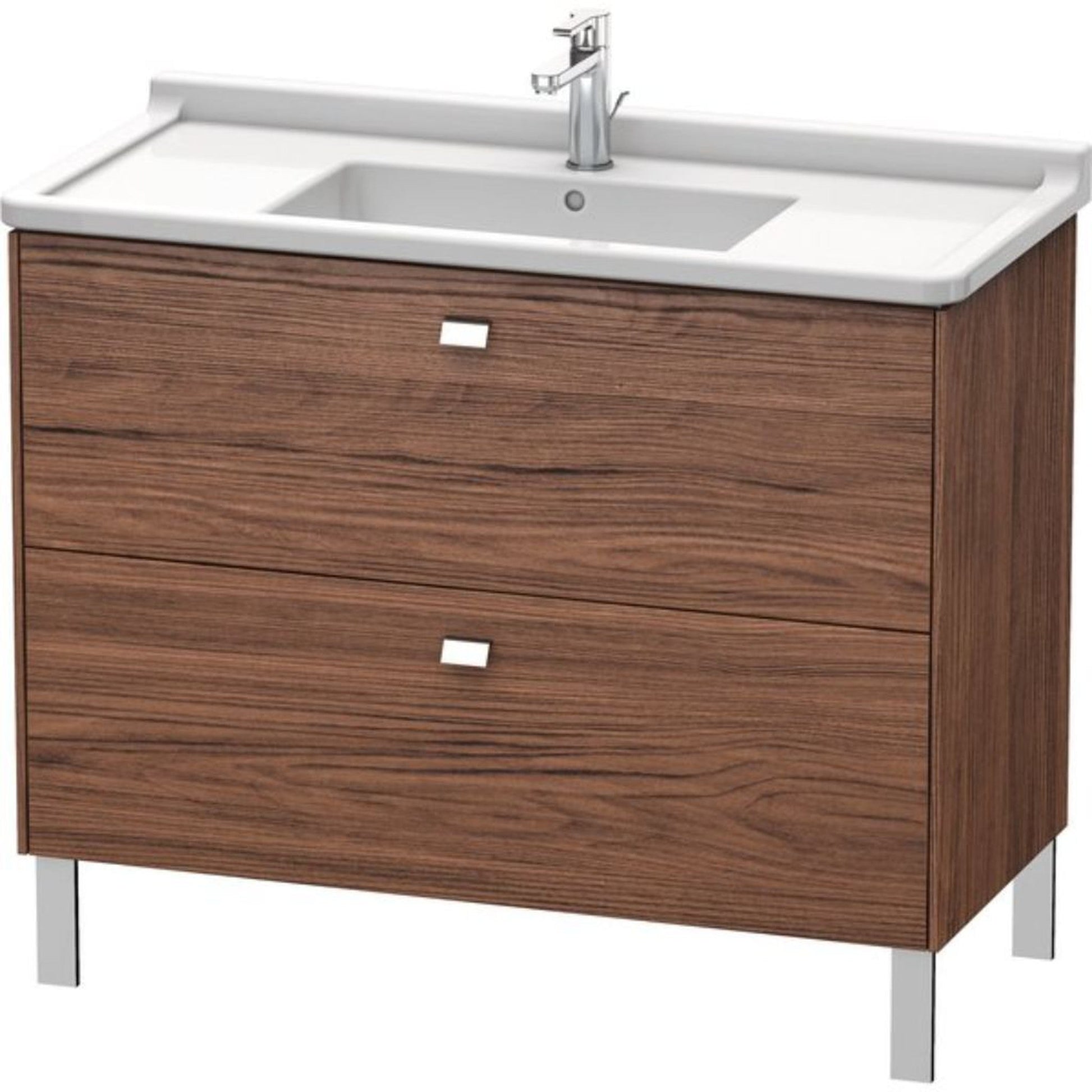 Duravit Brioso BR44230 40" x 27" x 18" Two Drawer Floor Standing Vanity Unit in Walnut Dark and Chrome Handle