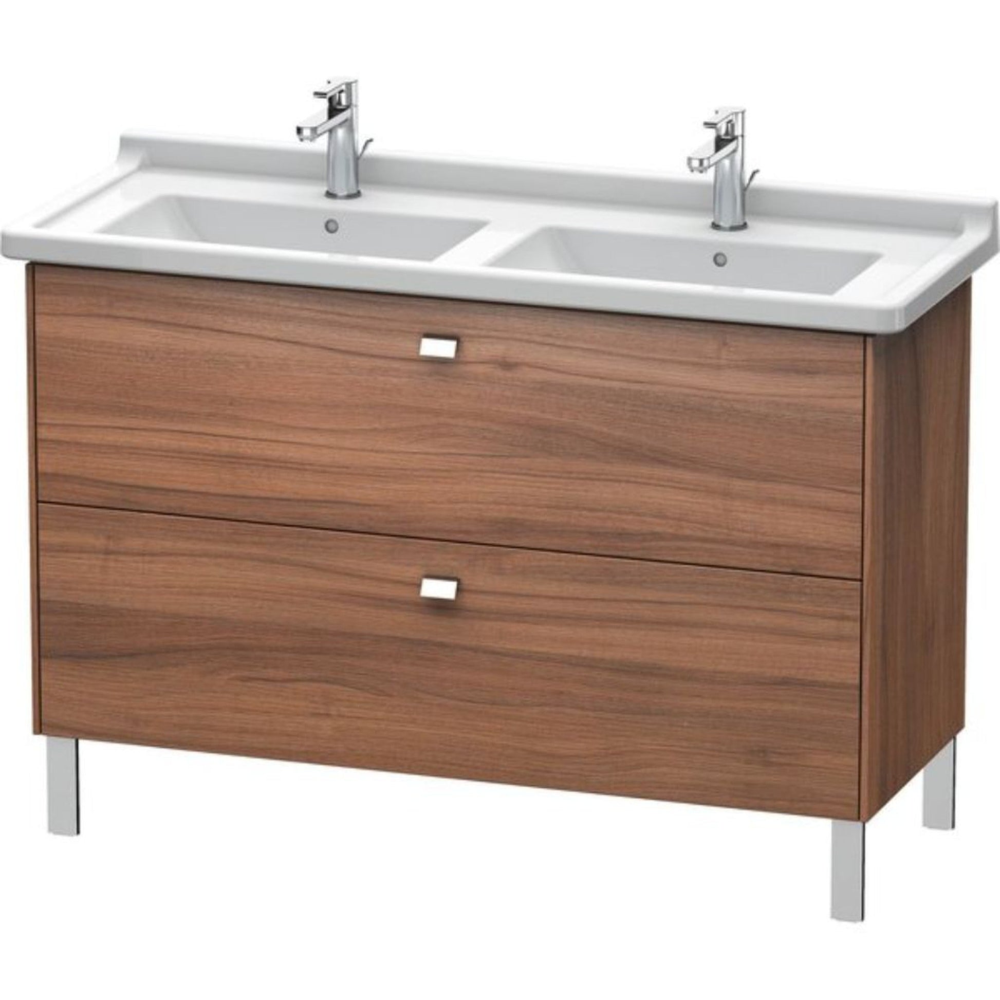 Duravit Brioso BR44240 48" x 27" x 18" Two Drawer Floor Standing Vanity Unit in Natural Walnut and Chrome Handle