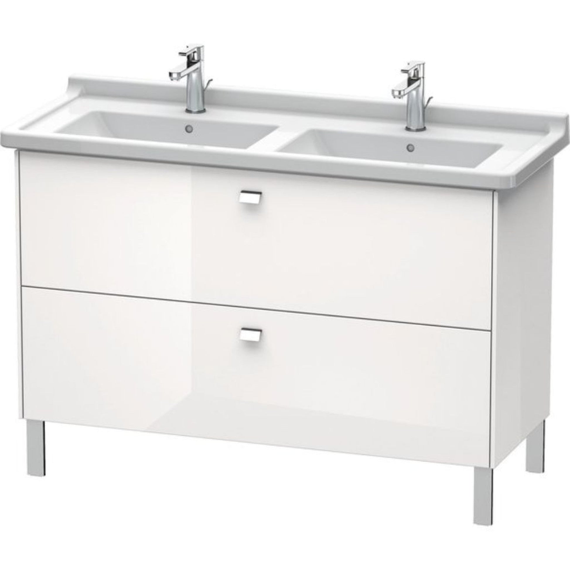 Duravit Brioso BR44240 48" x 27" x 18" Two Drawer Floor Standing Vanity Unit in White High Gloss and Chrome Handle