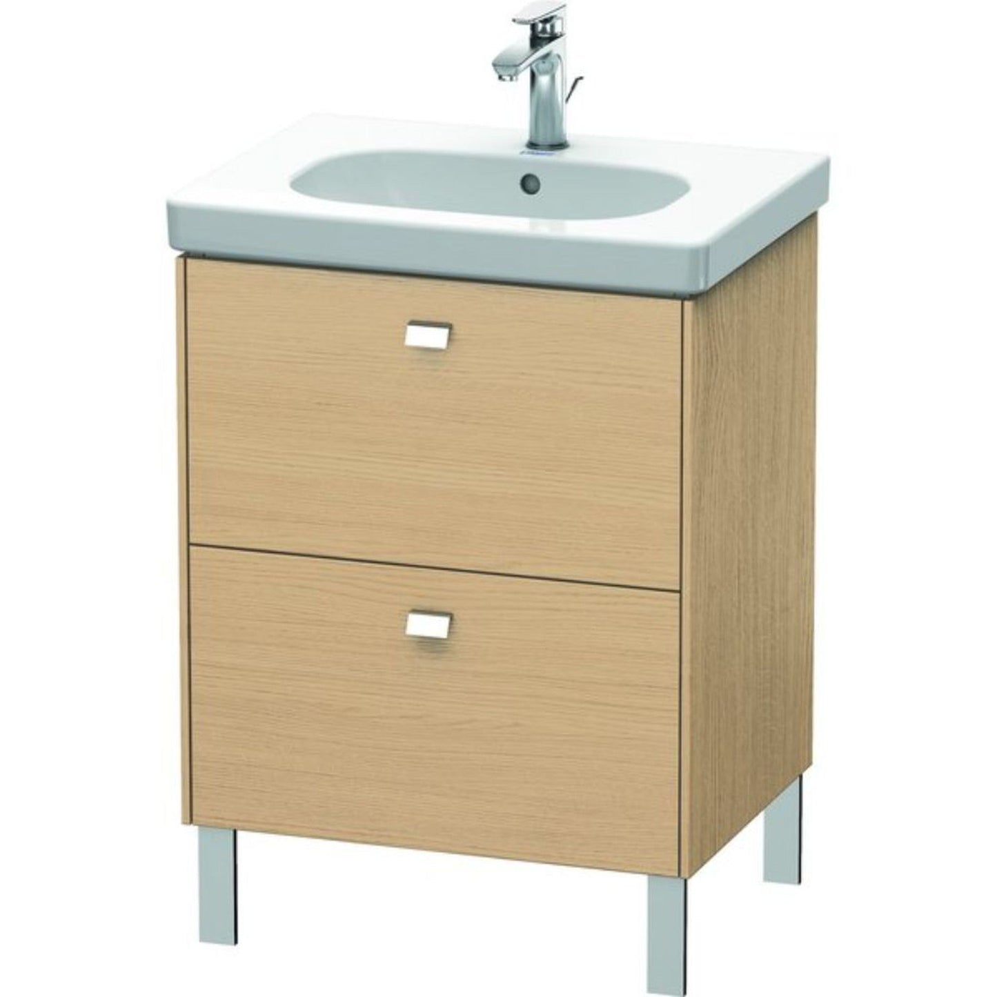 Duravit Brioso BR44250 24" x 27" x 18" Two Drawer Floor Standing Vanity Unit in Natural Oak and Chrome Handle