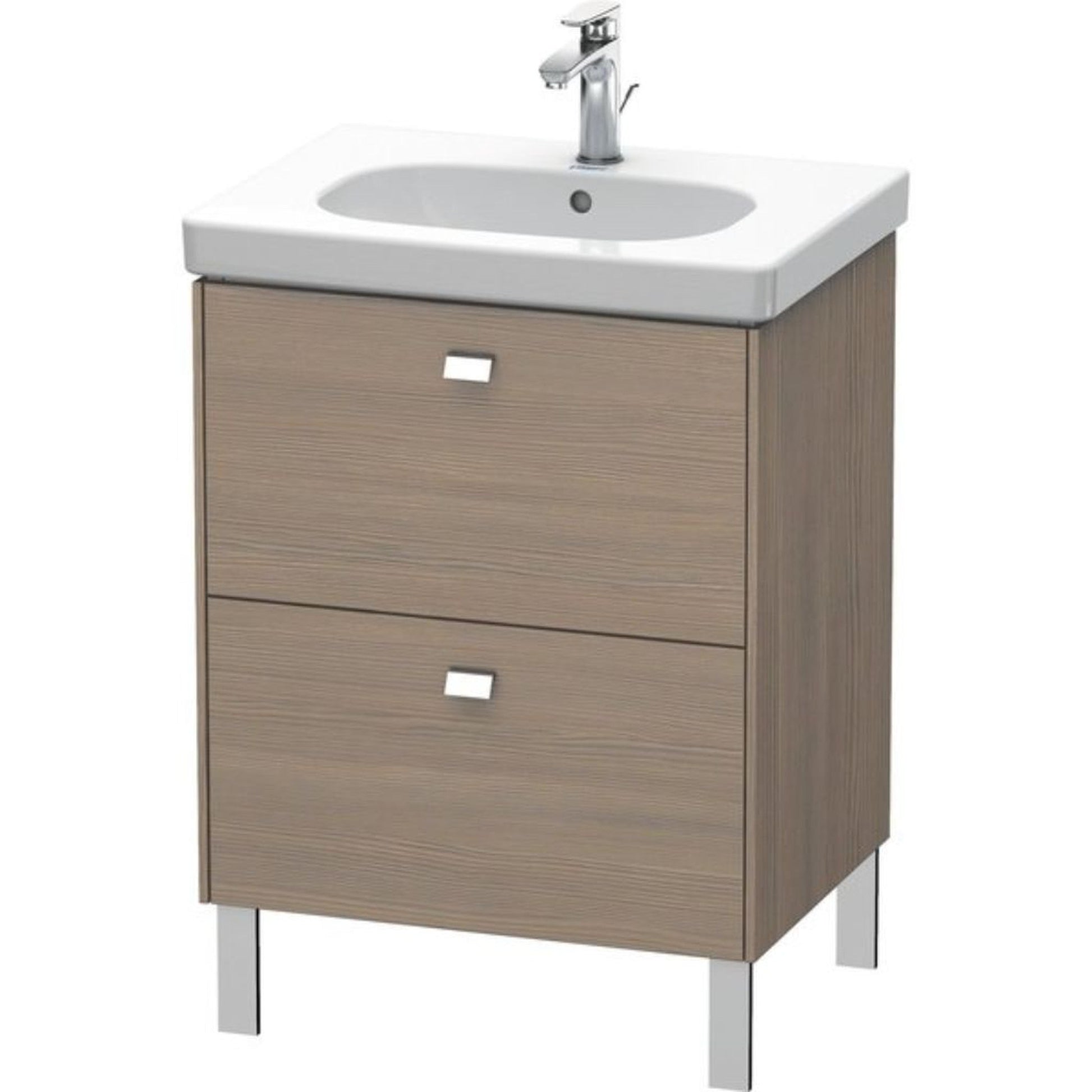 Duravit Brioso BR44250 24" x 27" x 18" Two Drawer Floor Standing Vanity Unit in Oak Terra and Chrome Handle