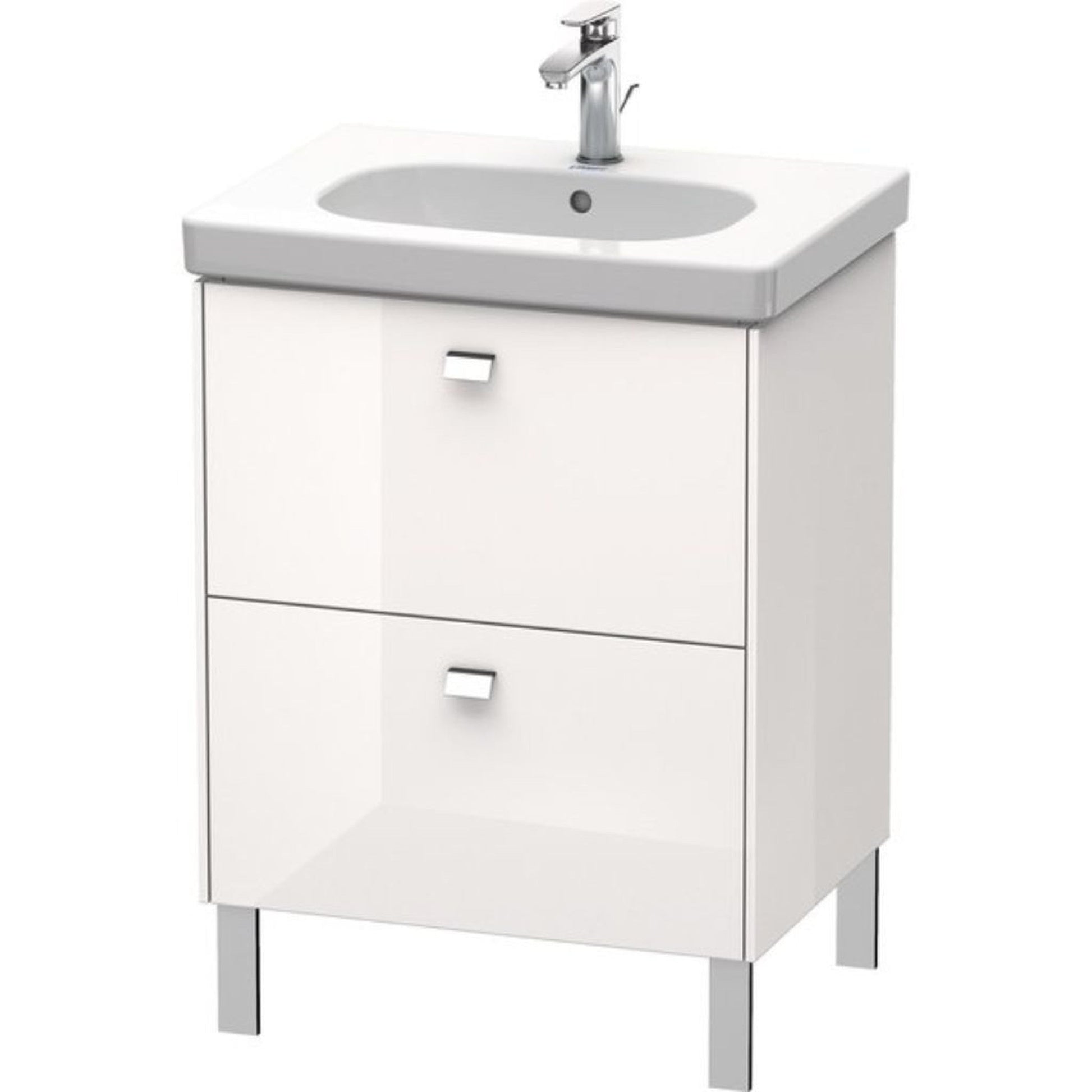 Duravit Brioso BR44250 24" x 27" x 18" Two Drawer Floor Standing Vanity Unit in White High Gloss and Chrome Handle