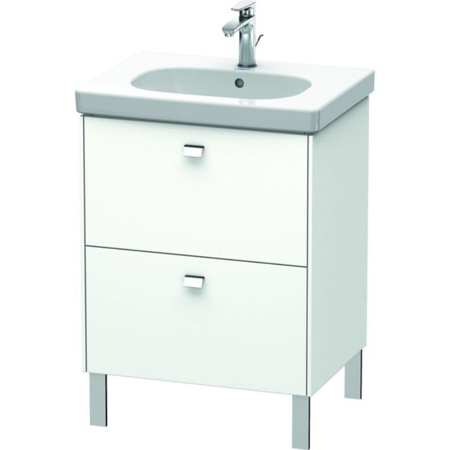 Duravit Brioso BR44250 24" x 27" x 18" Two Drawer Floor Standing Vanity Unit in White Matt and Chrome Handle