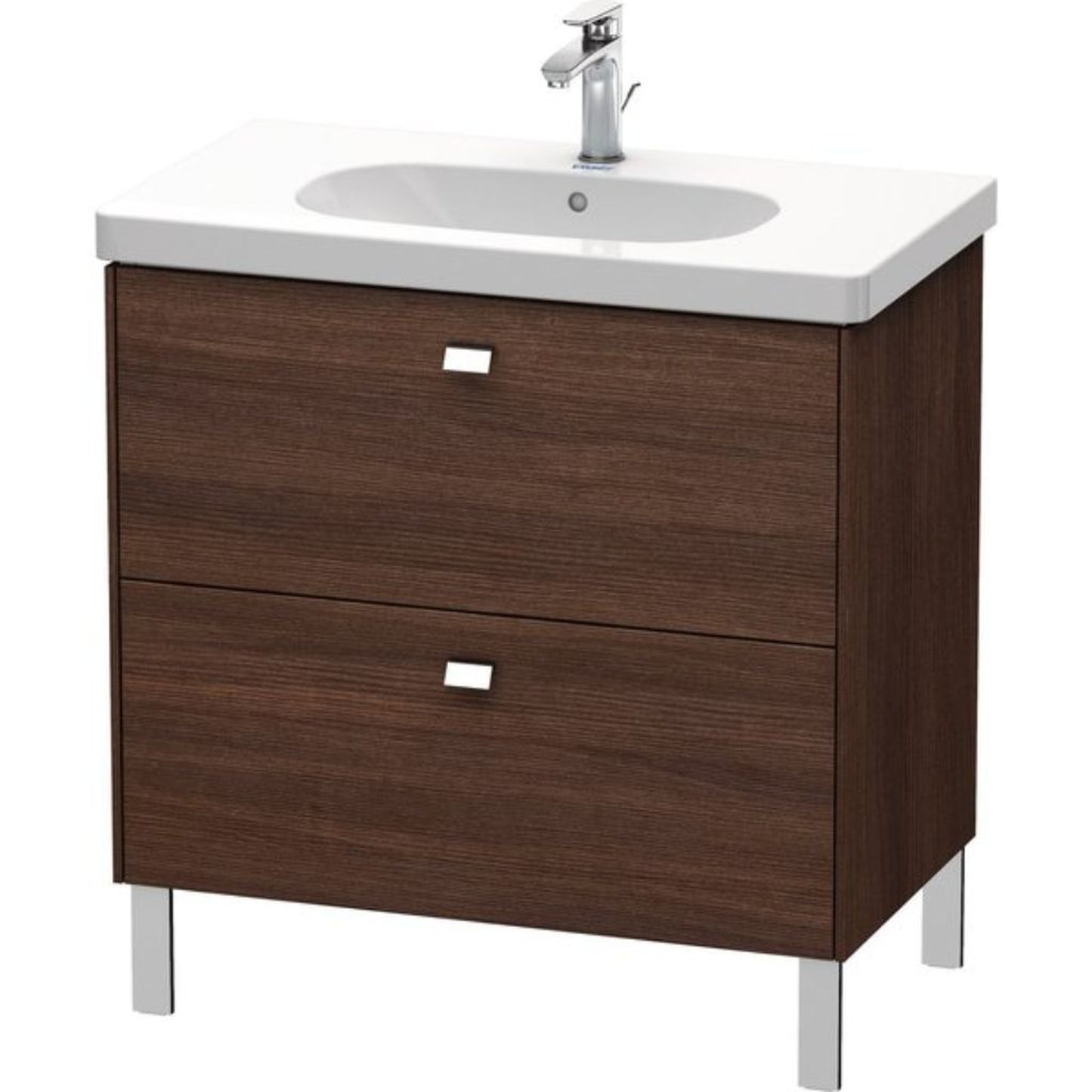 Duravit Brioso BR44260 32" x 27" x 18" Two Drawer Floor Standing Vanity Unit in Chestnut Dark and Chrome Handle