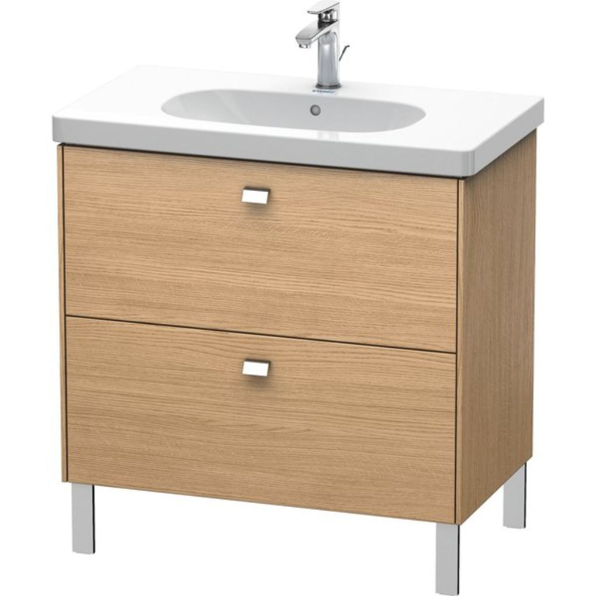 Duravit Brioso BR44260 32" x 27" x 18" Two Drawer Floor Standing Vanity Unit in European Oak and Chrome Handle