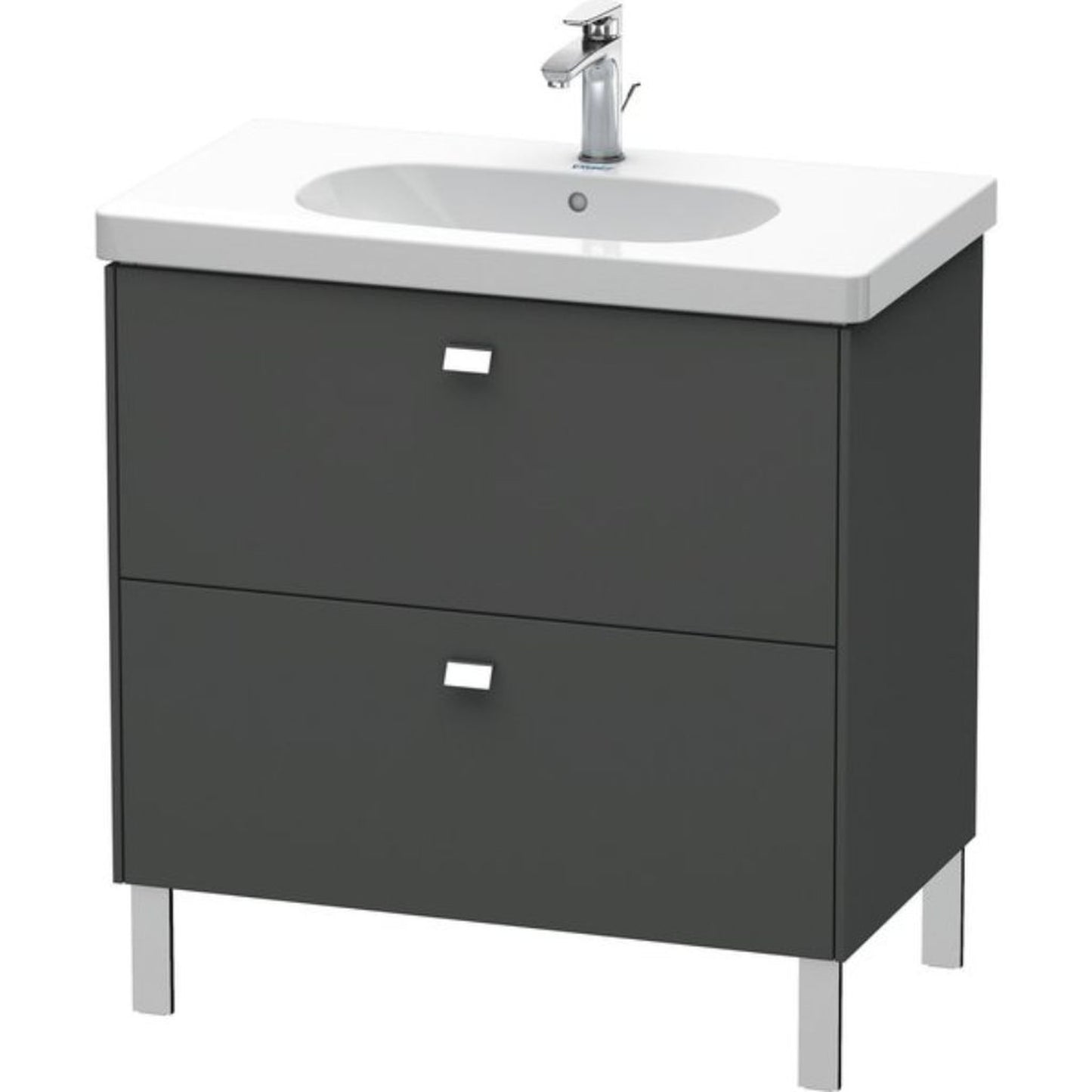 Duravit Brioso BR44260 32" x 27" x 18" Two Drawer Floor Standing Vanity Unit in Graphite Matt and Chrome Handle