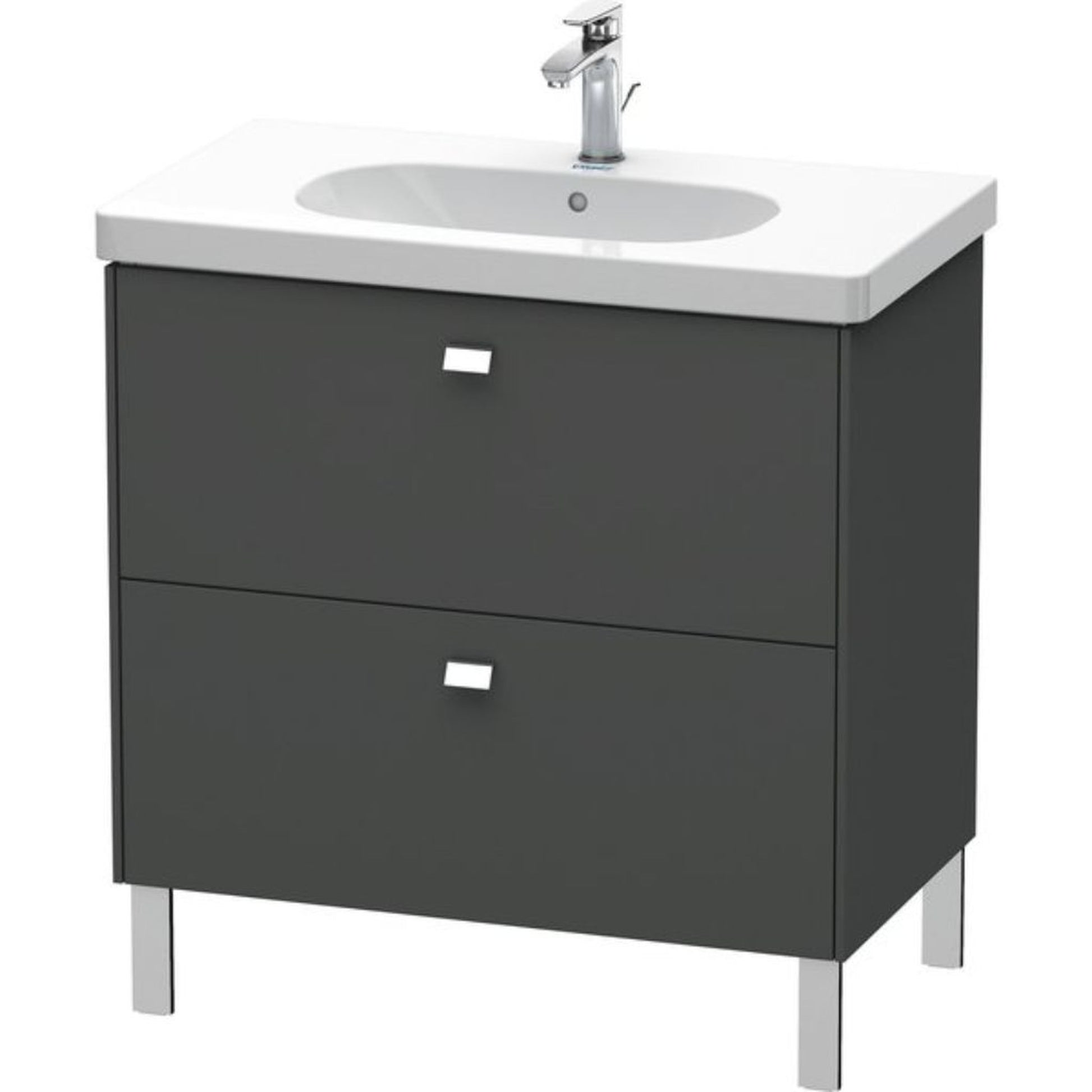 Duravit Brioso BR44260 32" x 27" x 18" Two Drawer Floor Standing Vanity Unit in Graphite Matt and Chrome Handle