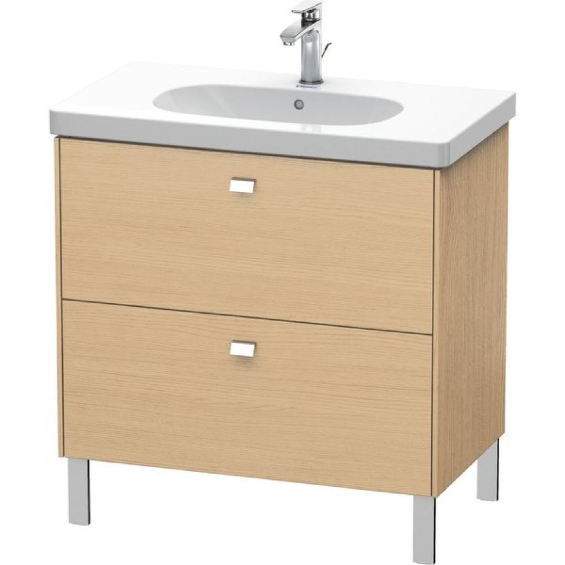 Duravit Brioso BR44260 32" x 27" x 18" Two Drawer Floor Standing Vanity Unit in Natural Oak and Chrome Handle