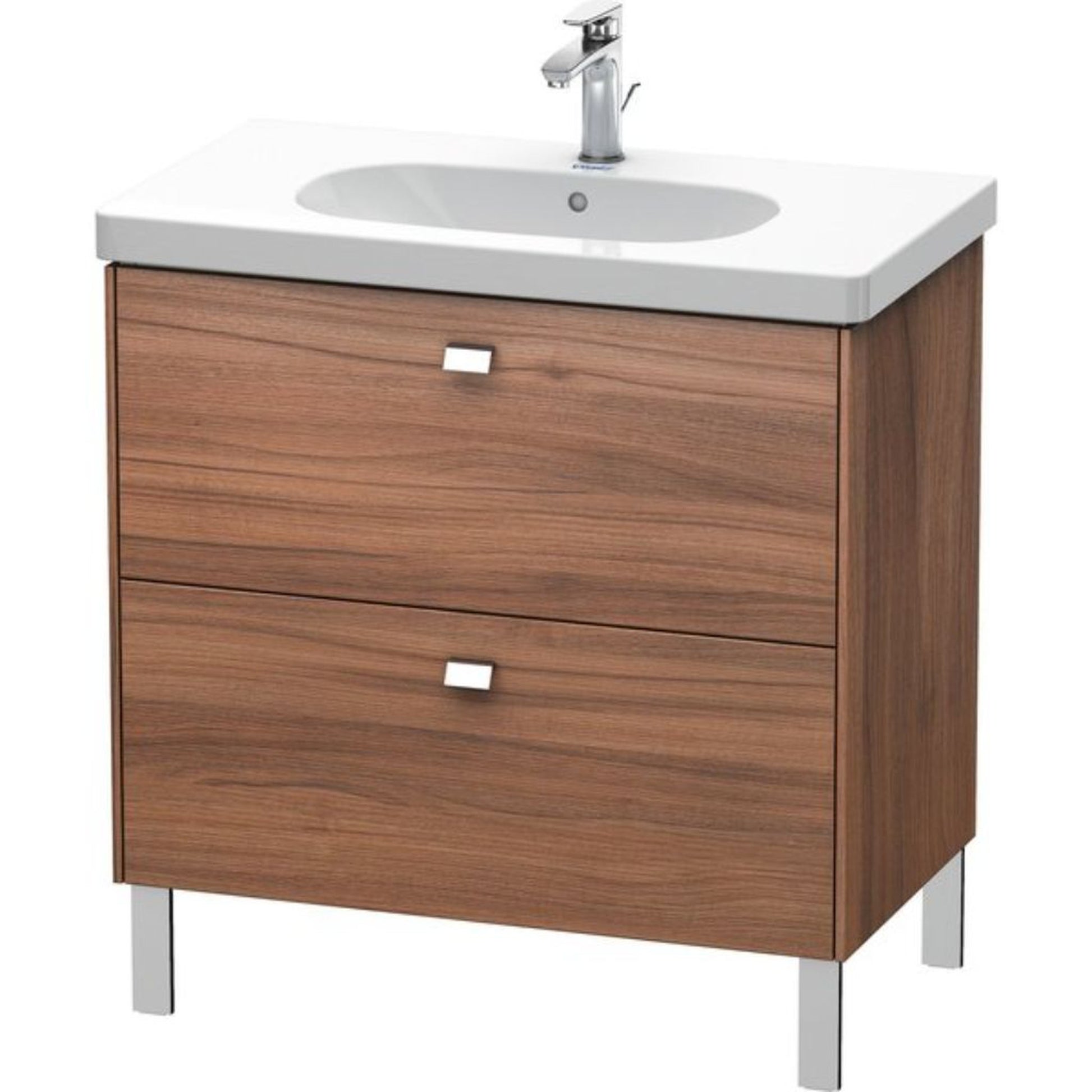 Duravit Brioso BR44260 32" x 27" x 18" Two Drawer Floor Standing Vanity Unit in Natural Walnut and Chrome Handle